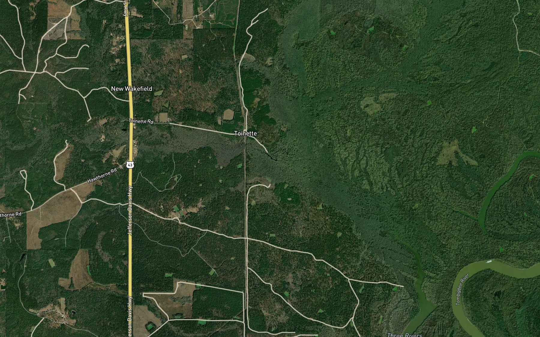 Satellite map of the Denham Branch