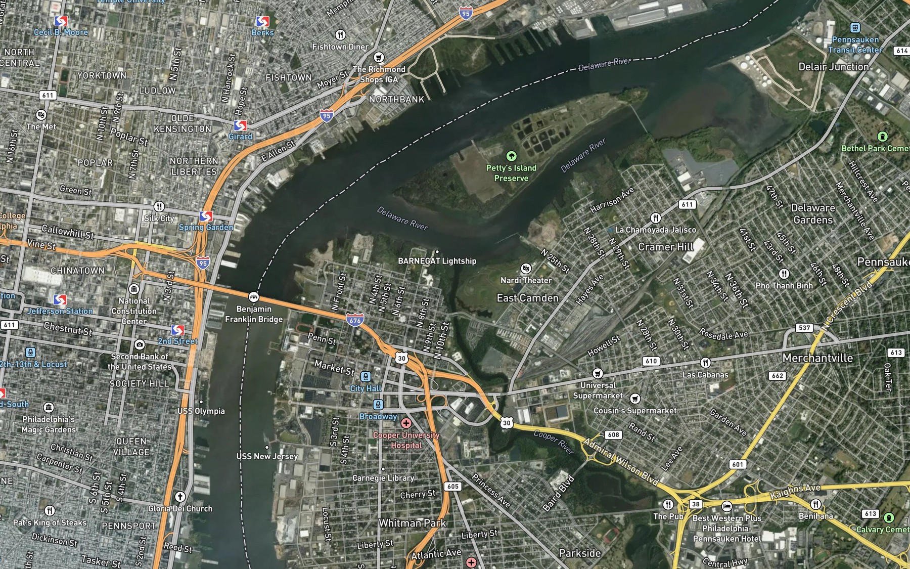 Satellite map of the Cooper River