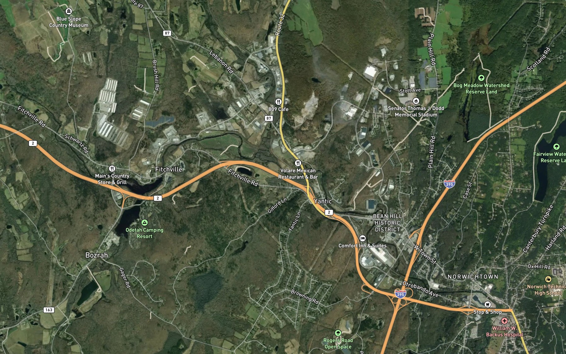 Satellite map of the Bentley Brook