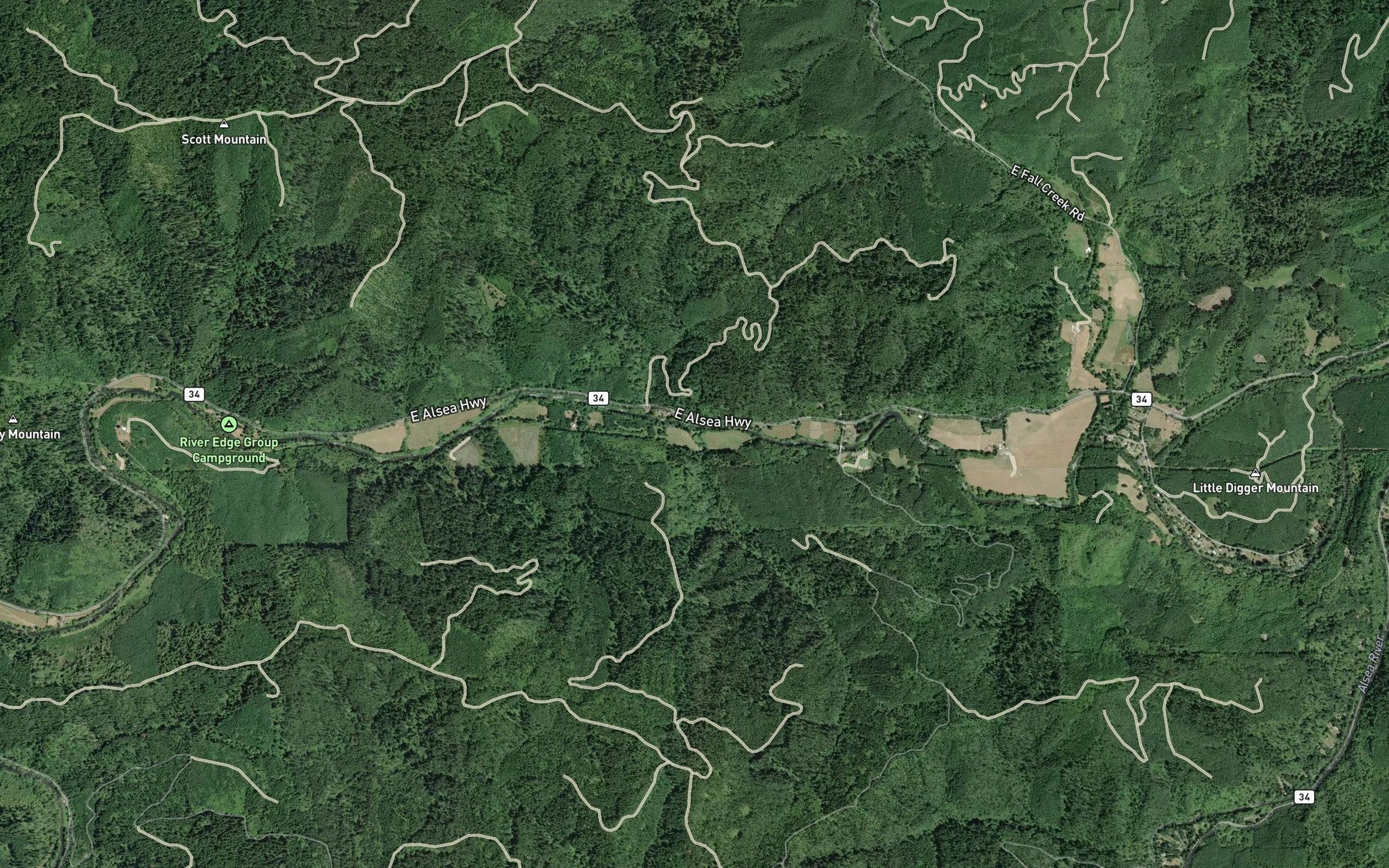 Satellite map of the Cow Creek