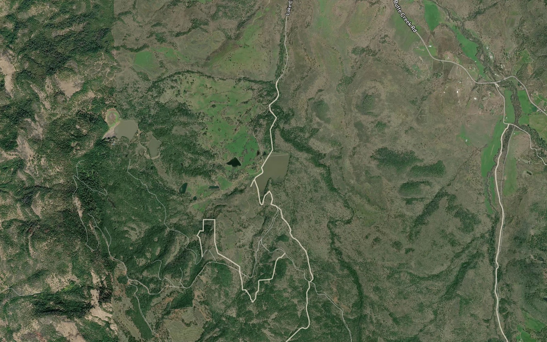 Satellite map of the Lake Creek Reservoir