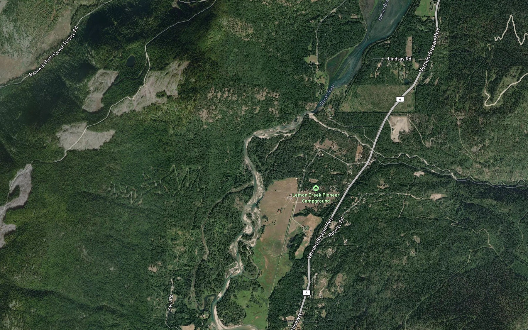 Satellite map of the Lemon Creek