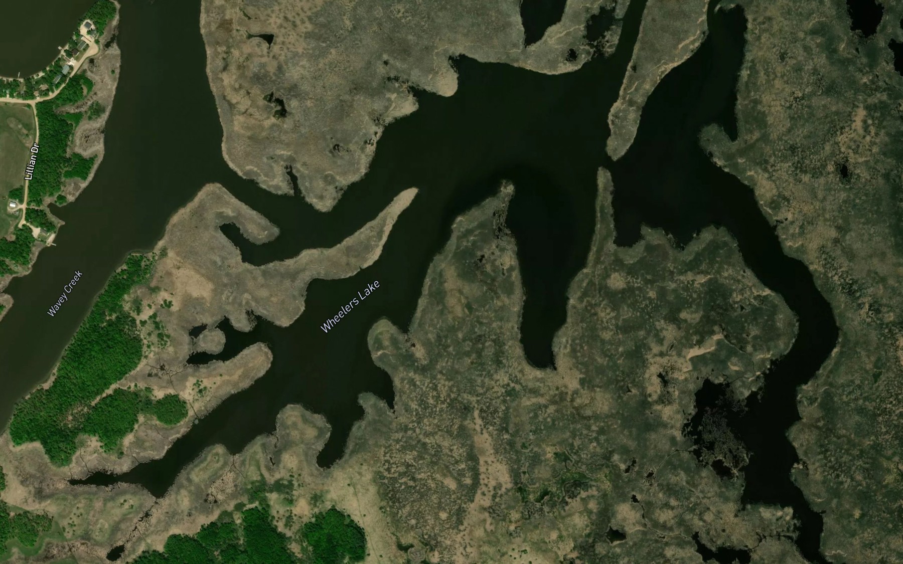 Satellite map of the Wheelers Lake
