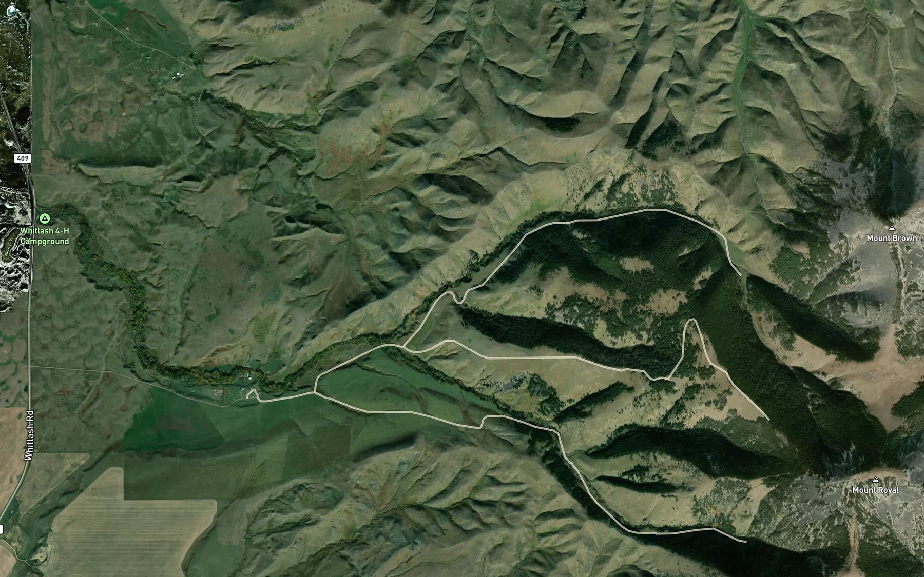 Satellite map of the Runaway Creek