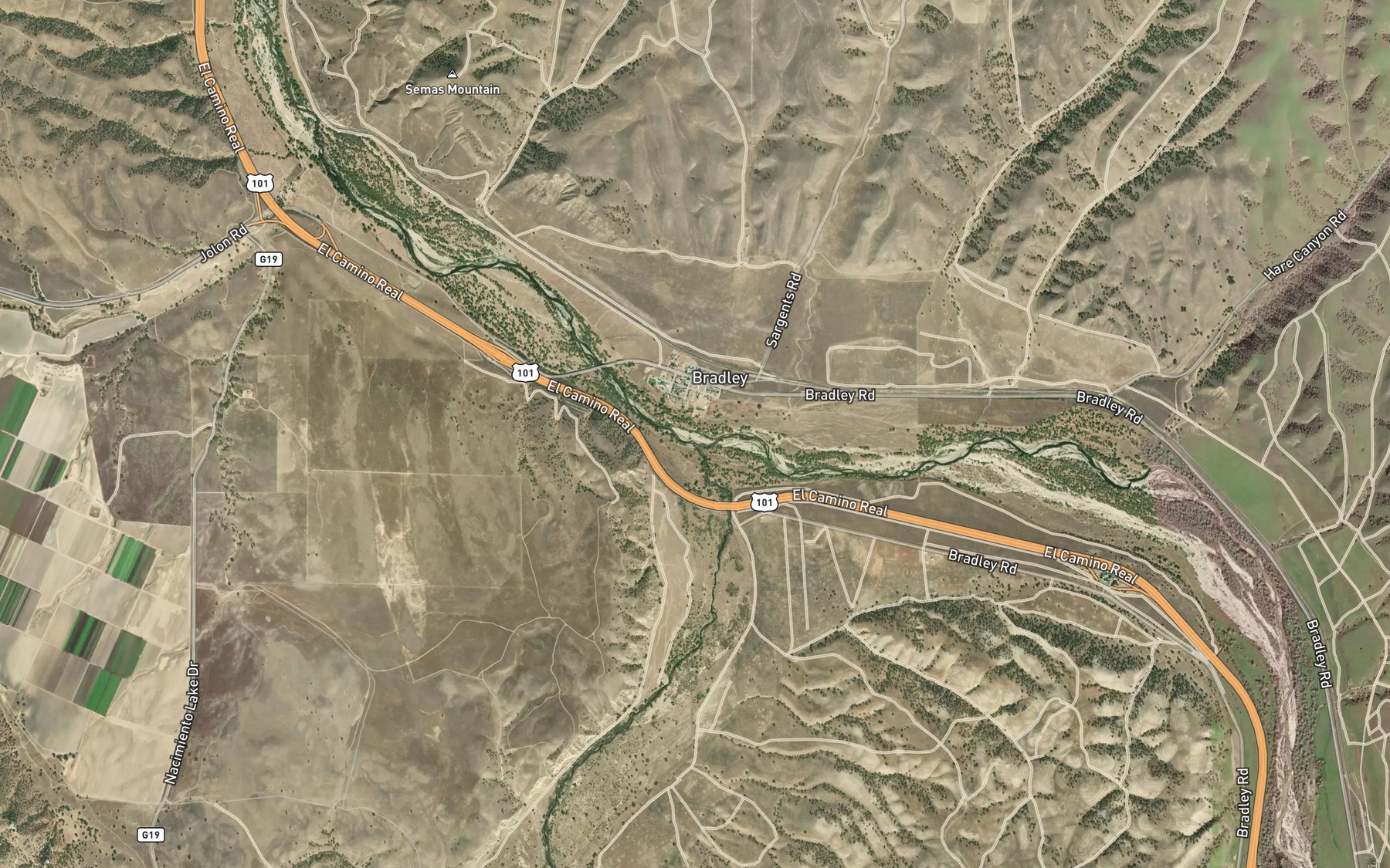 Satellite map of the San Antonio River