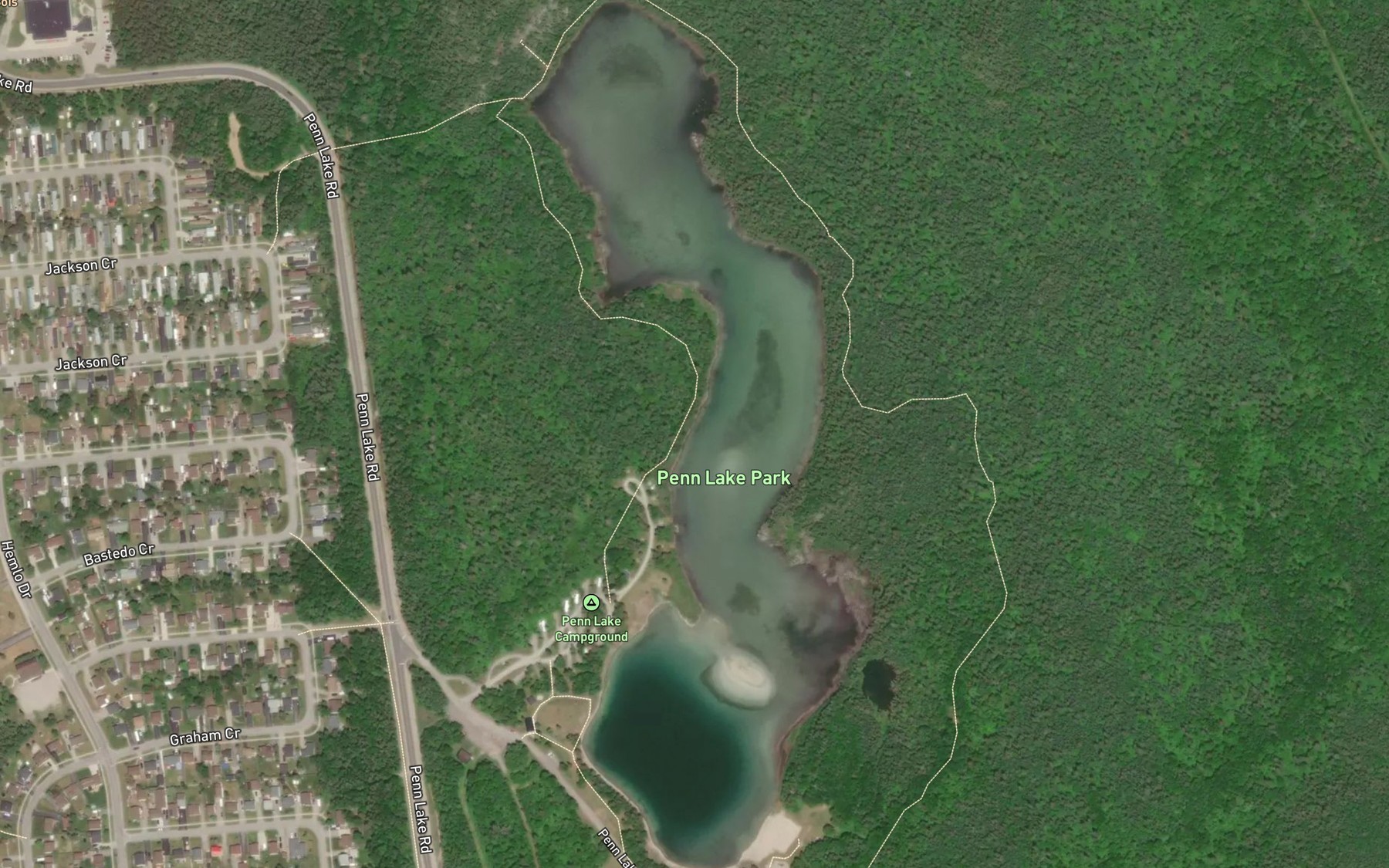 Satellite map of the Penn Lake