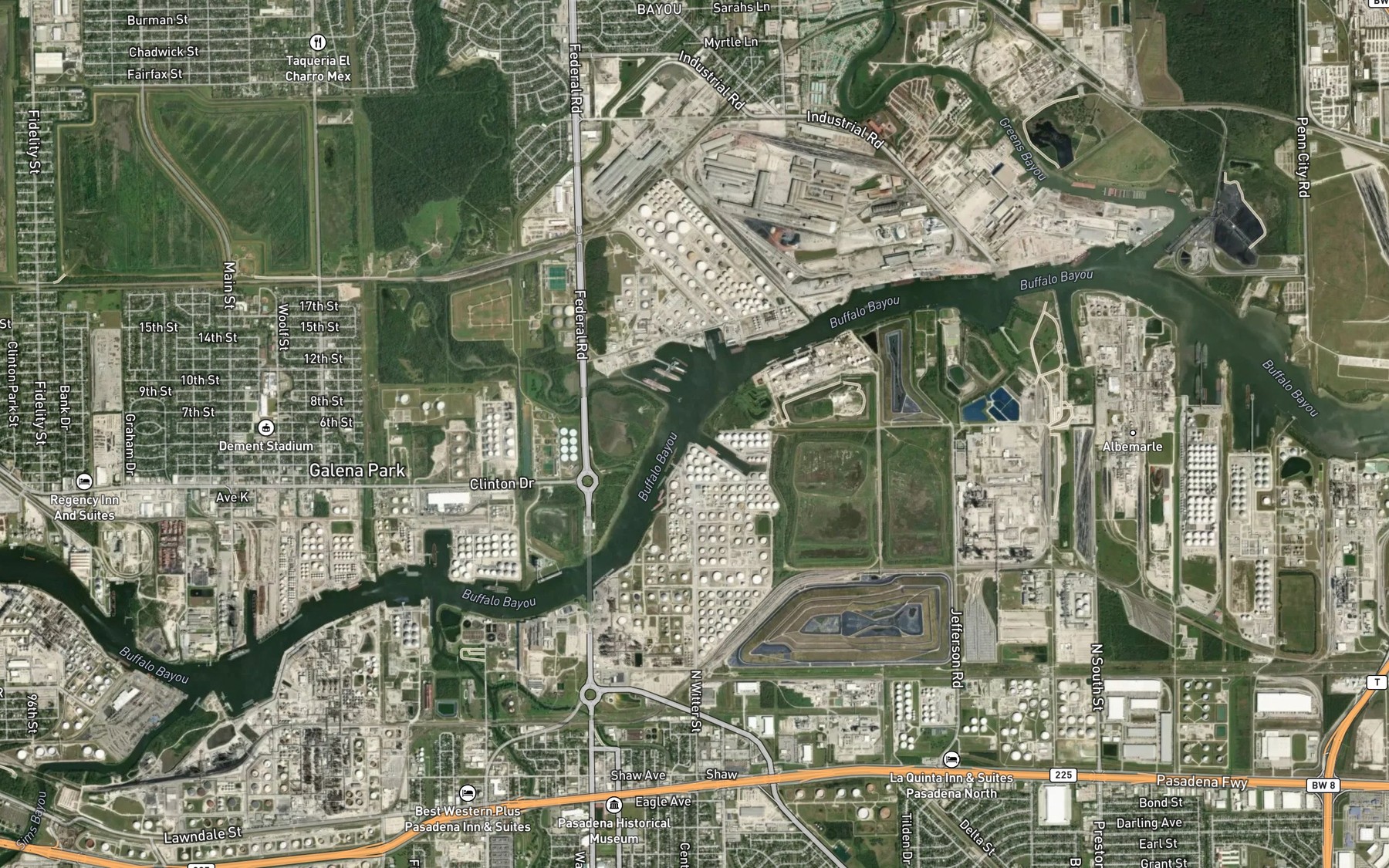 Satellite map of the Cotton Patch Bayou