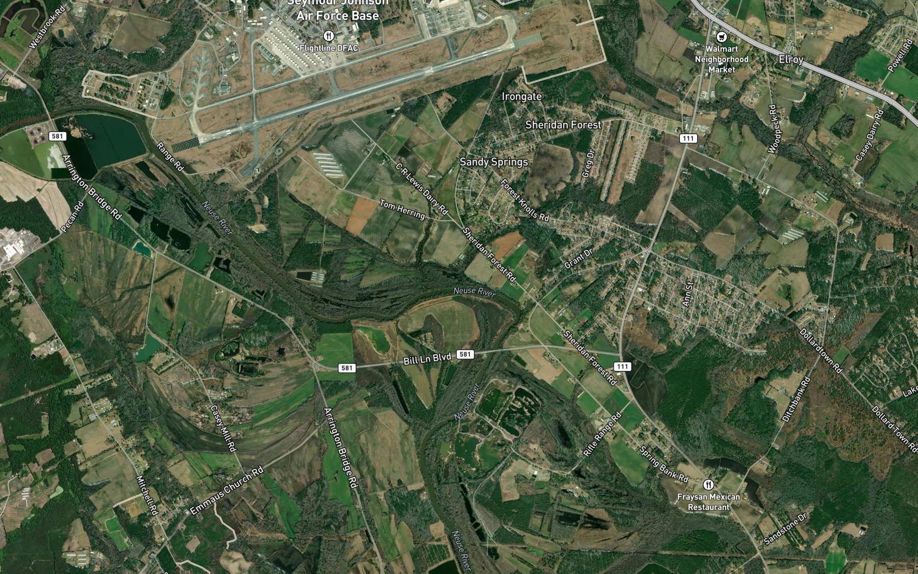 Satellite map of the Fellows Branch