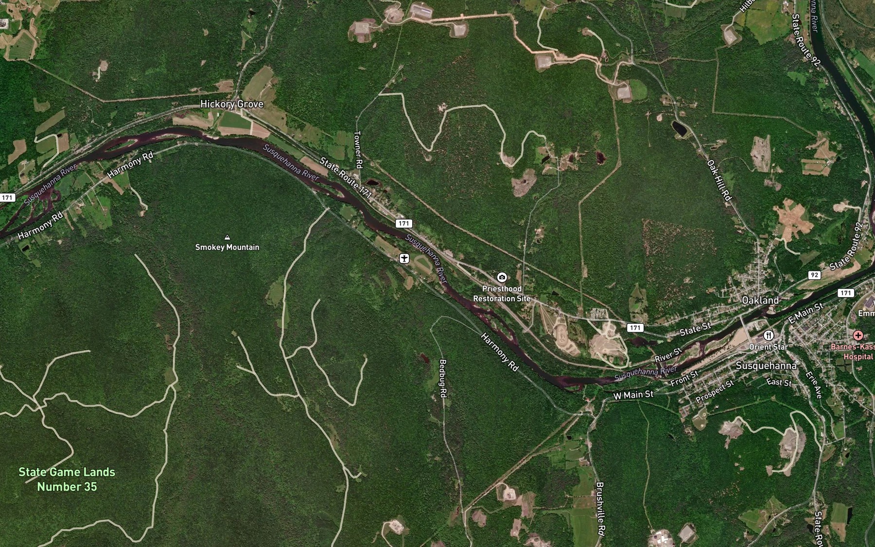 Satellite map of the Bedbug Brook