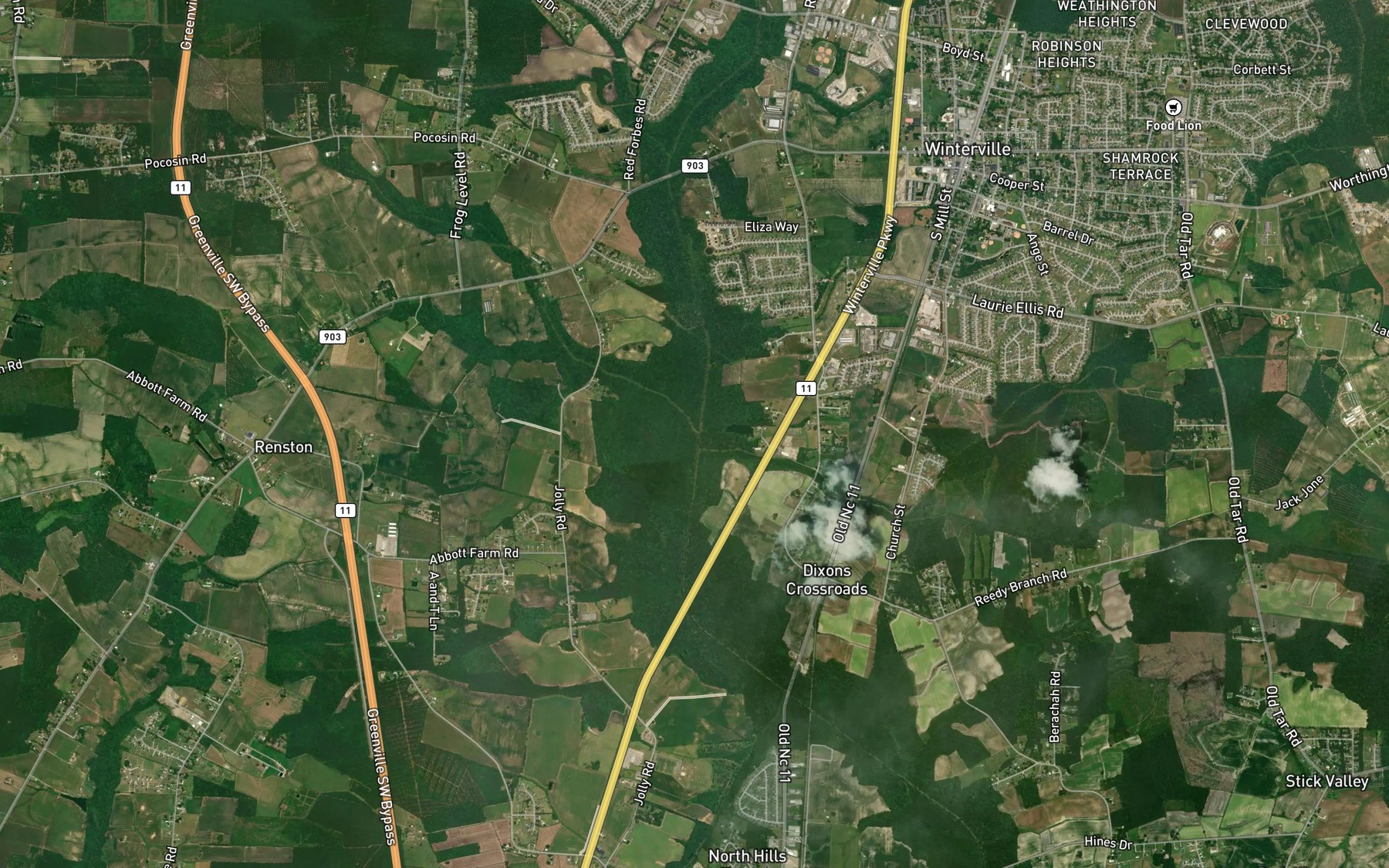 Satellite map of the Horsepen Swamp