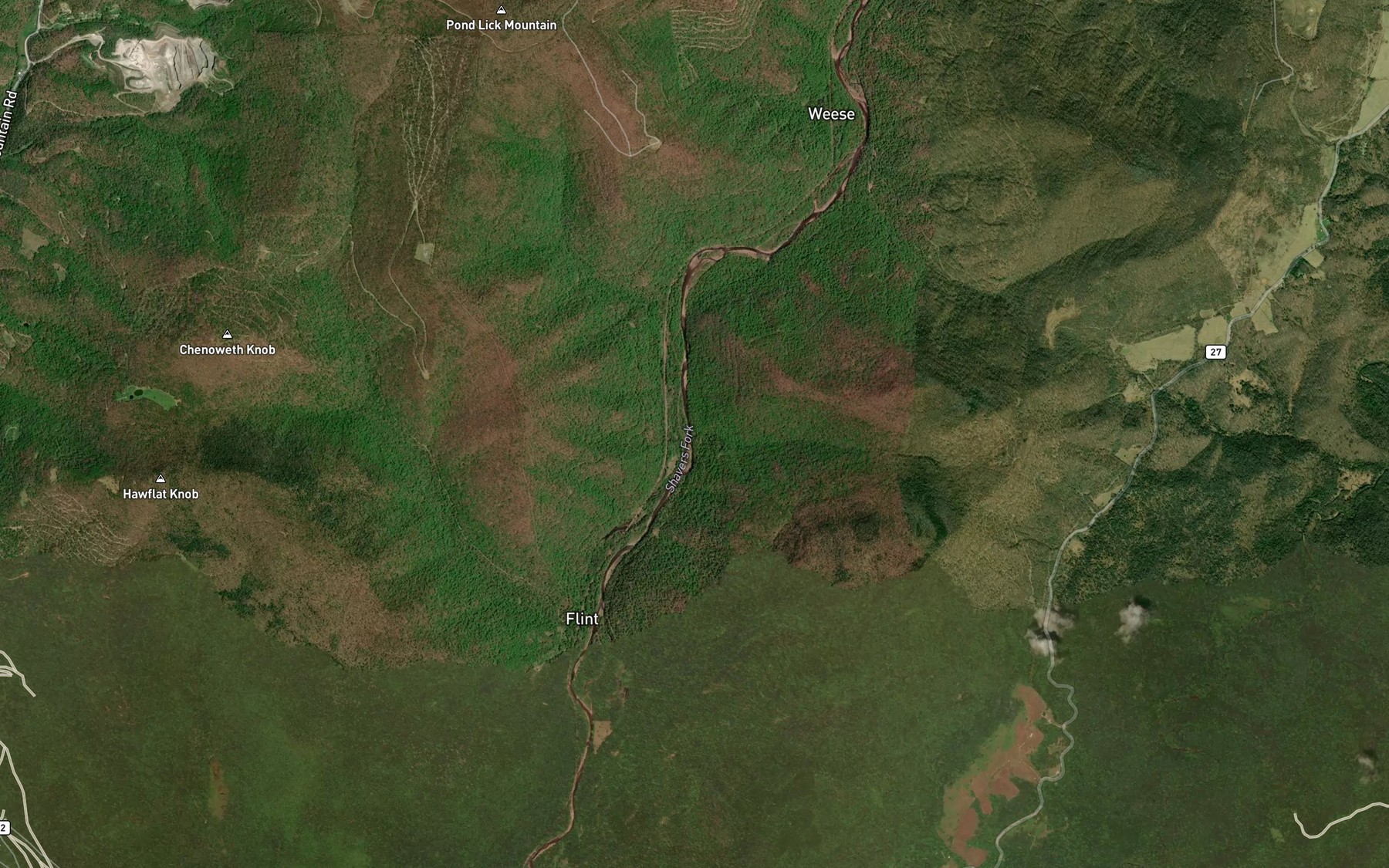 Satellite map of the Spicelick Run