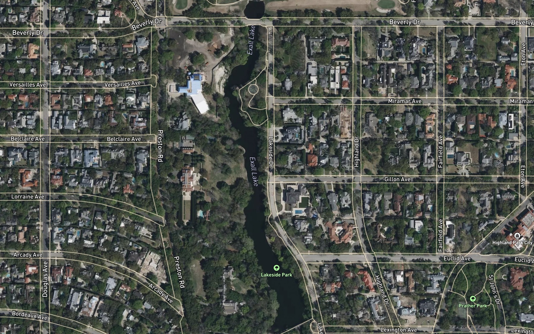 Satellite map of the Exall Lake