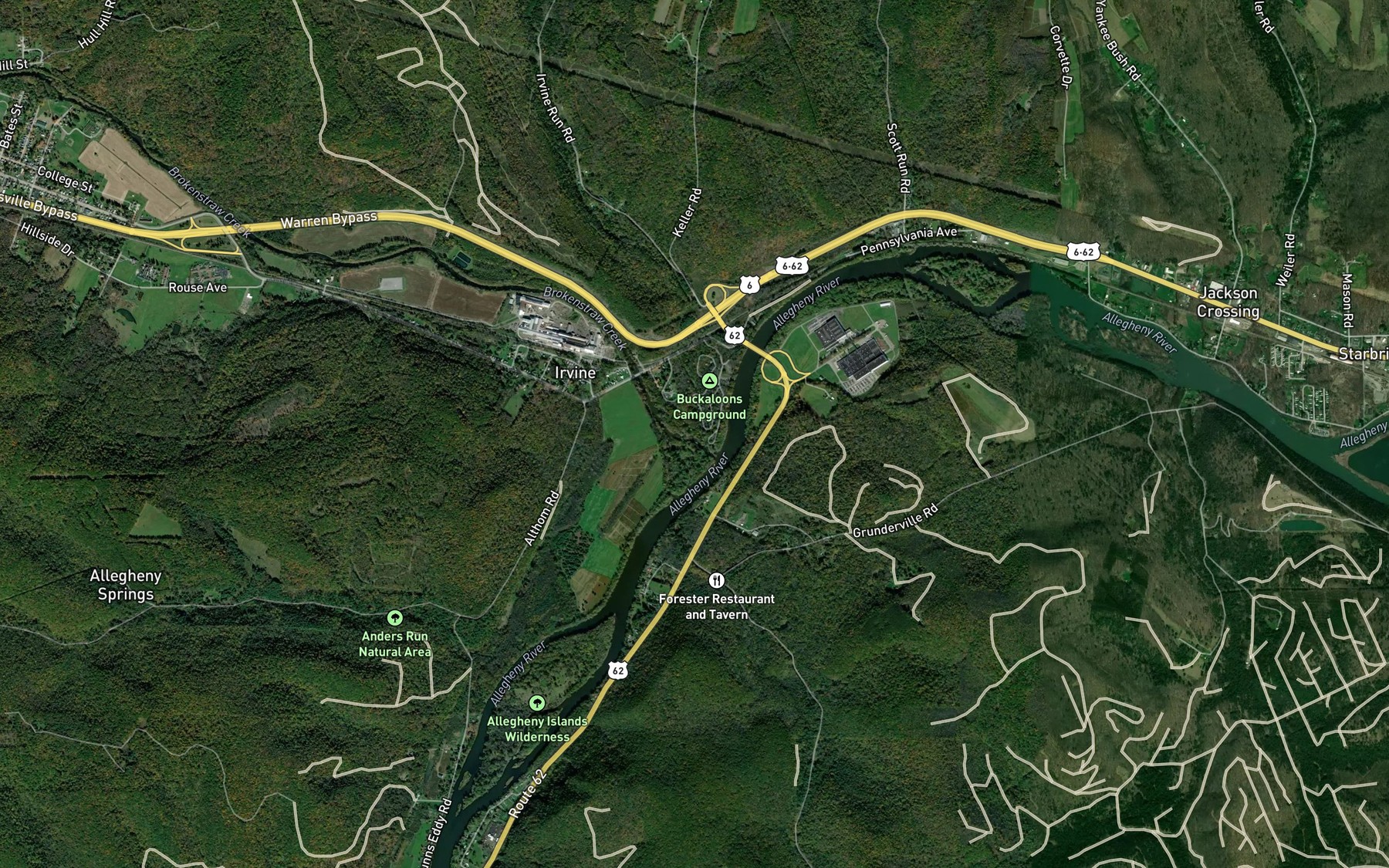 Satellite map of the Irvine Run
