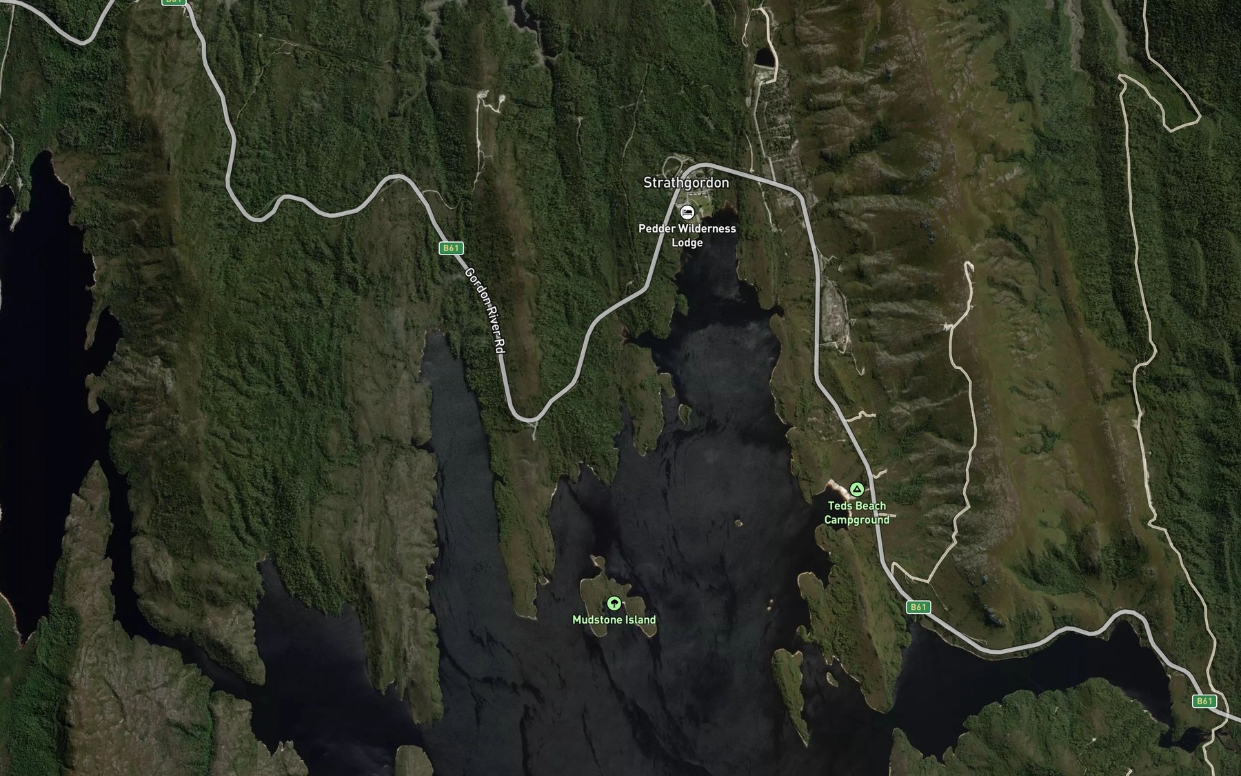 Satellite map of the Strathgordon Bay