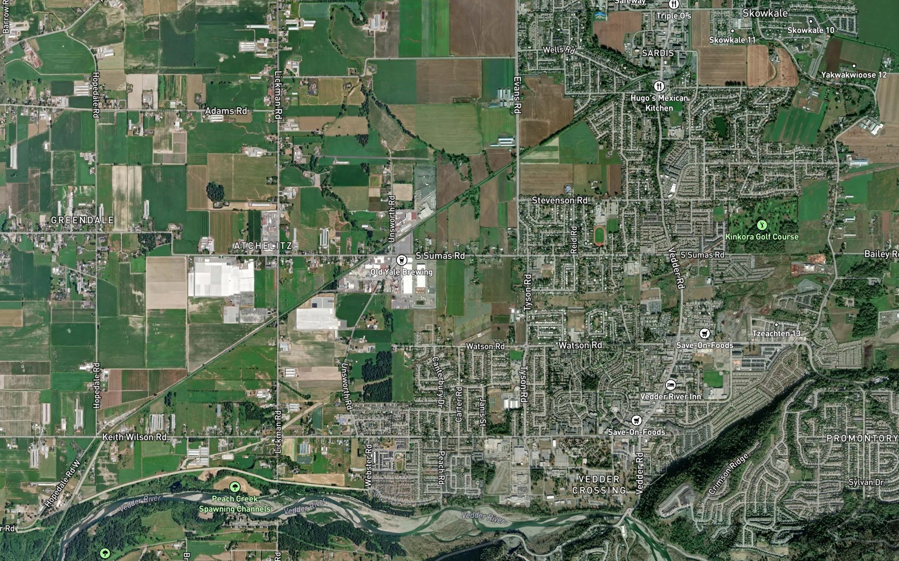 Satellite map of the Atchelitz Creek