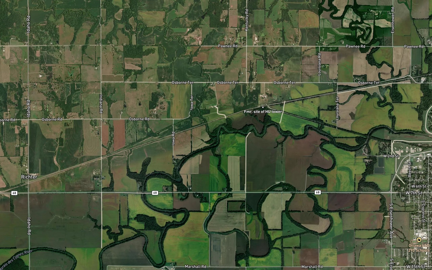 Satellite map of the Appanoose Creek