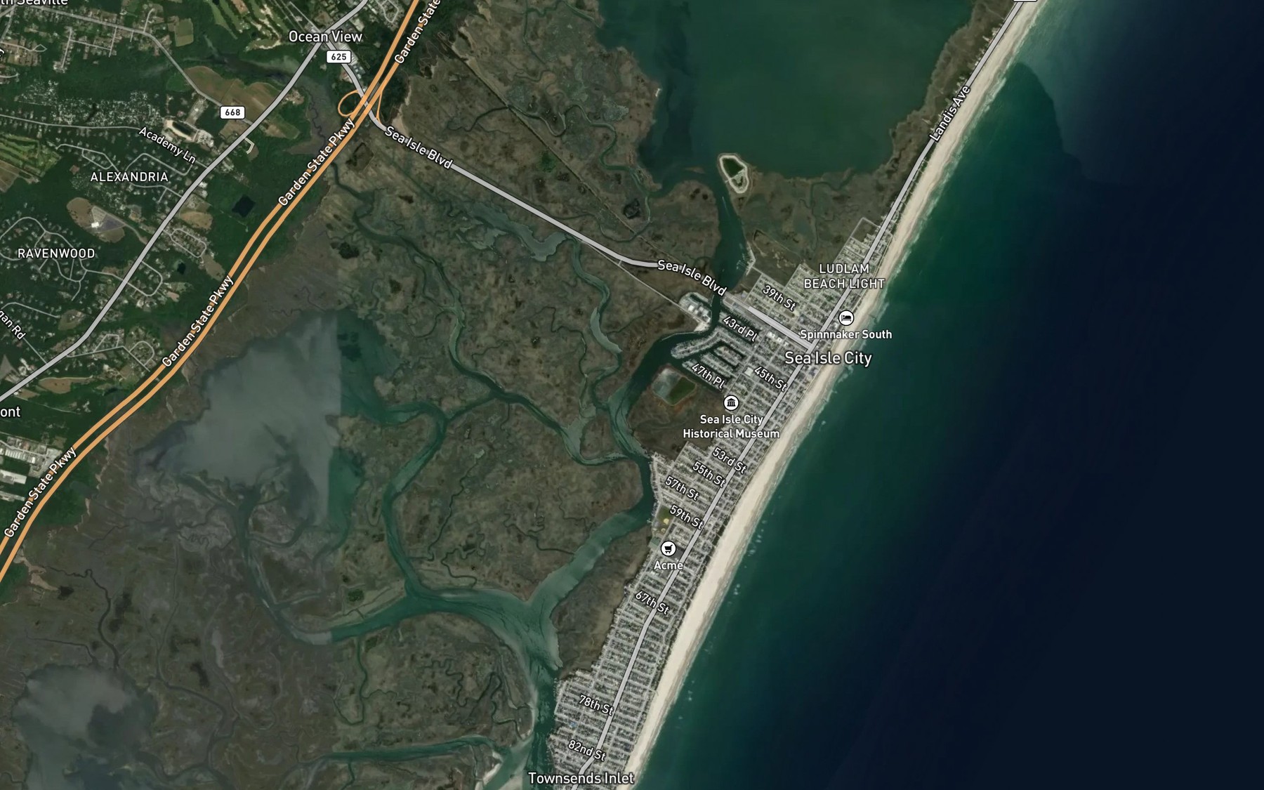 Satellite map of the Ludlam Thorofare