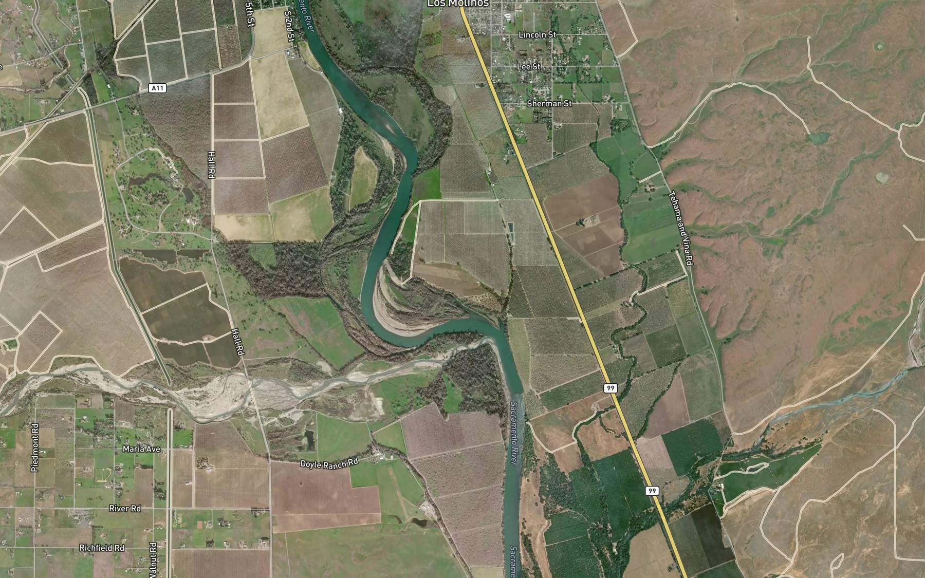 Satellite map of the Plumas Rapids (historical)