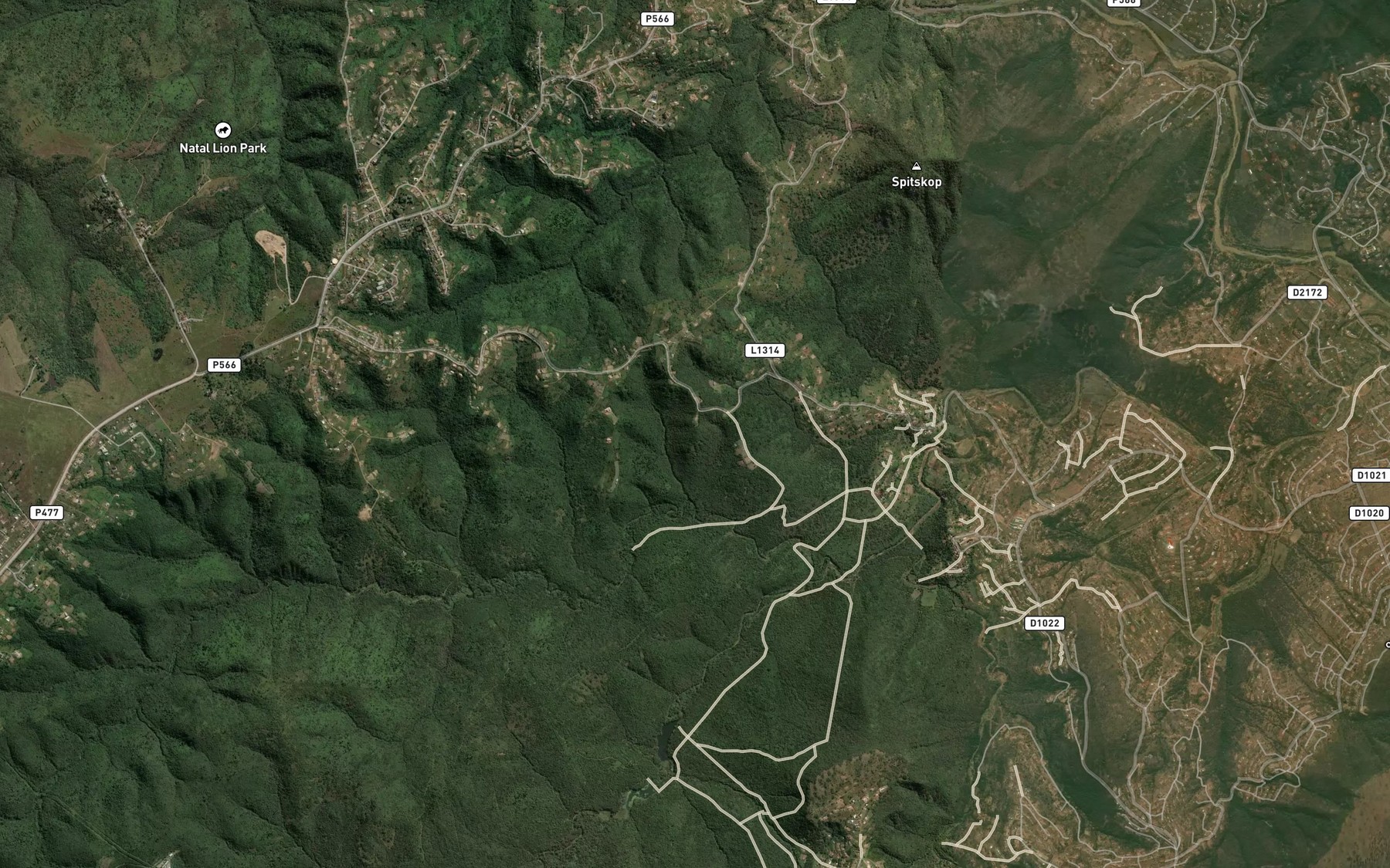 Satellite map of the Umshwadi River
