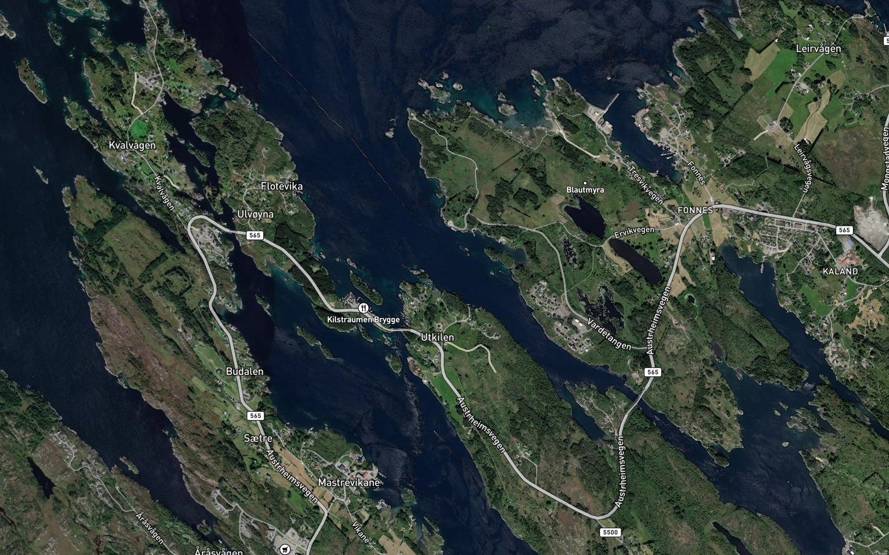 Satellite map of the Kjelstraumen