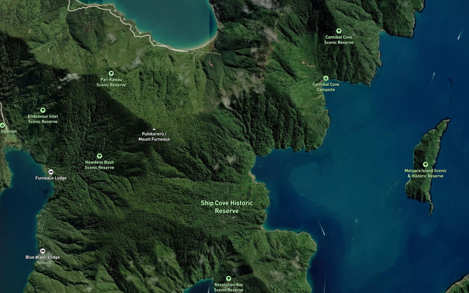 Satellite map of the Ship Cove (Meretoto)