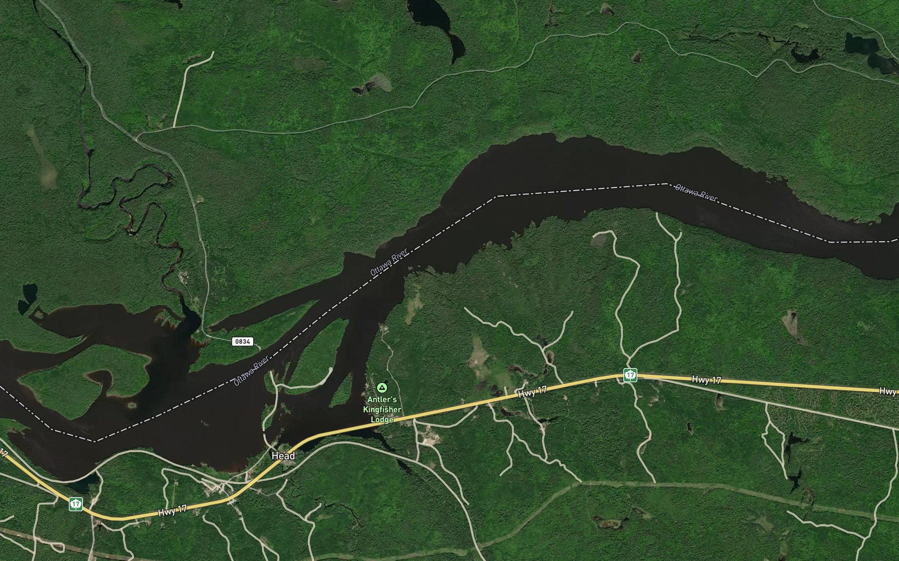 Satellite map of the Deux Rivieres Creek