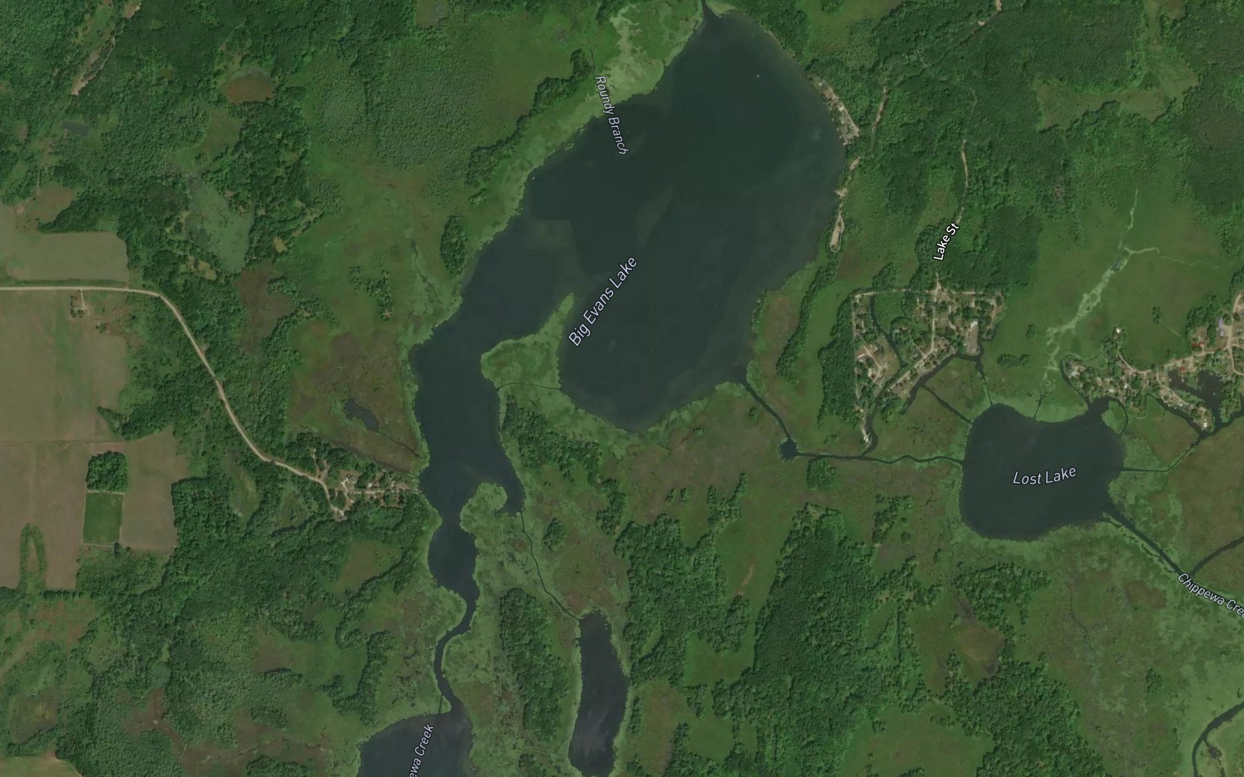 Satellite map of the Big Evans Lake