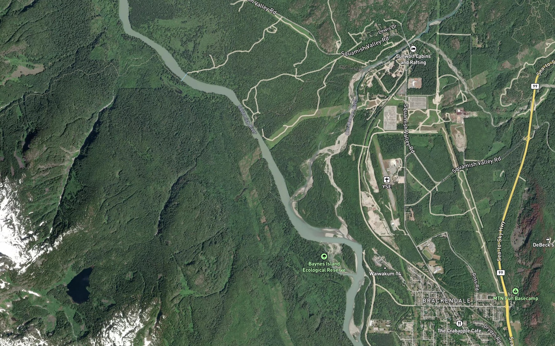 Satellite map of the Evans Creek