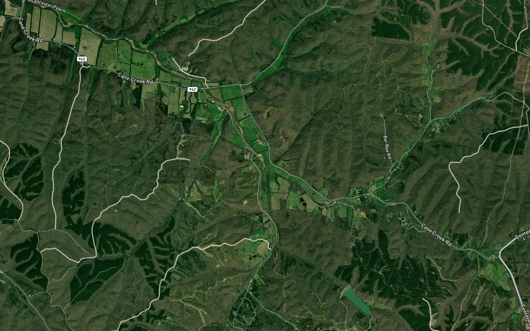 Satellite map of the South Fork Cane Creek
