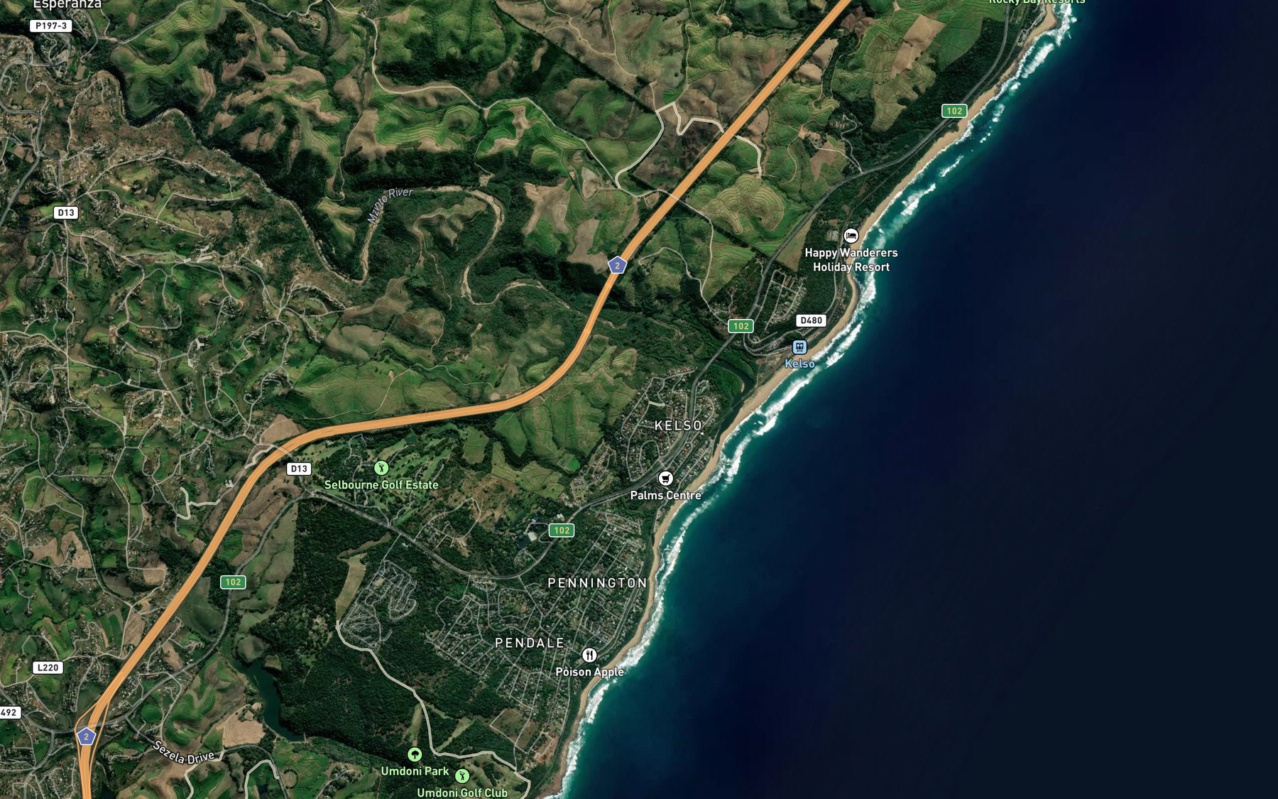 Satellite map of the Inkomba River