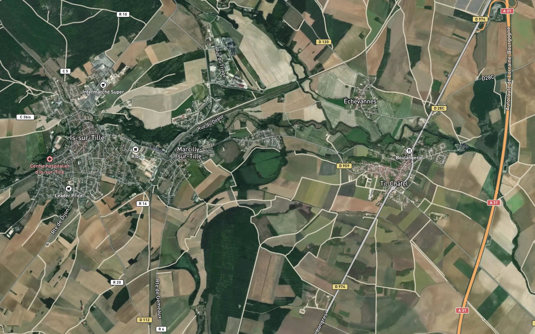 Satellite map of the Etang de Marcilly