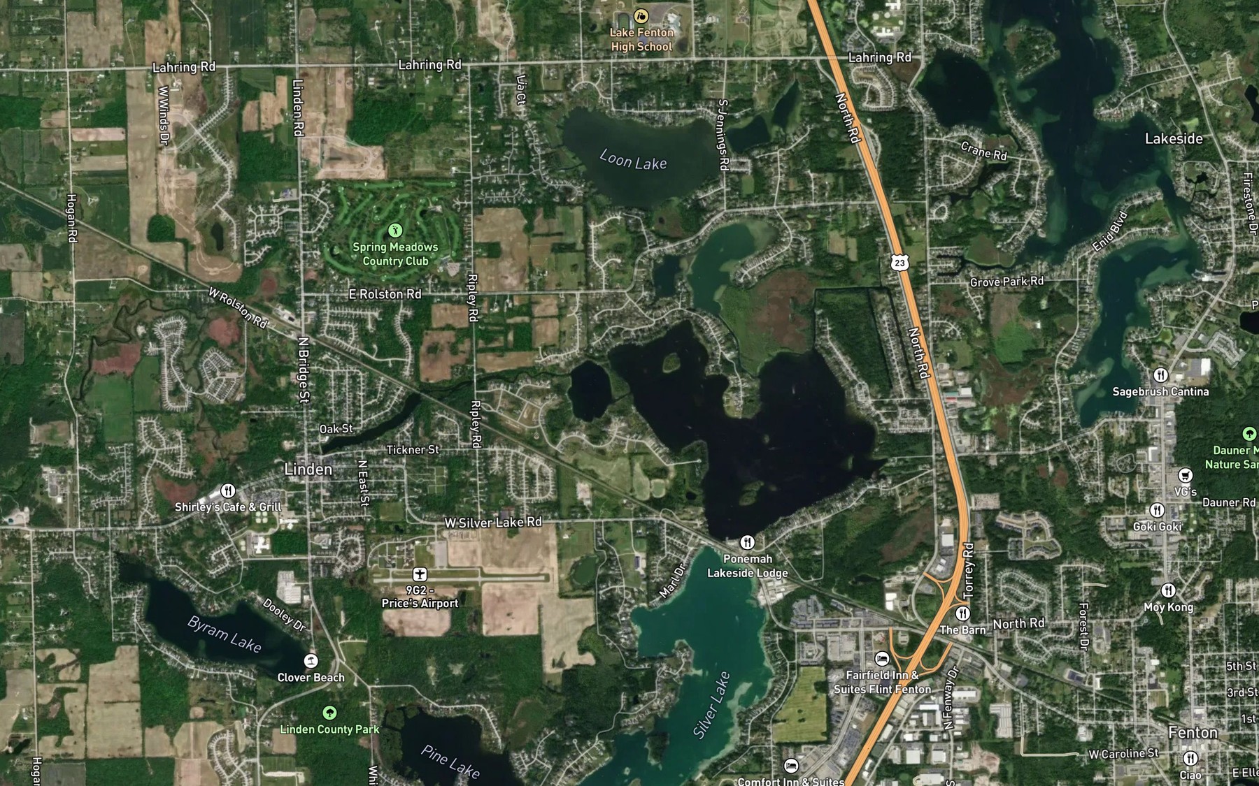 Satellite map of the Shiawassee River Marker B