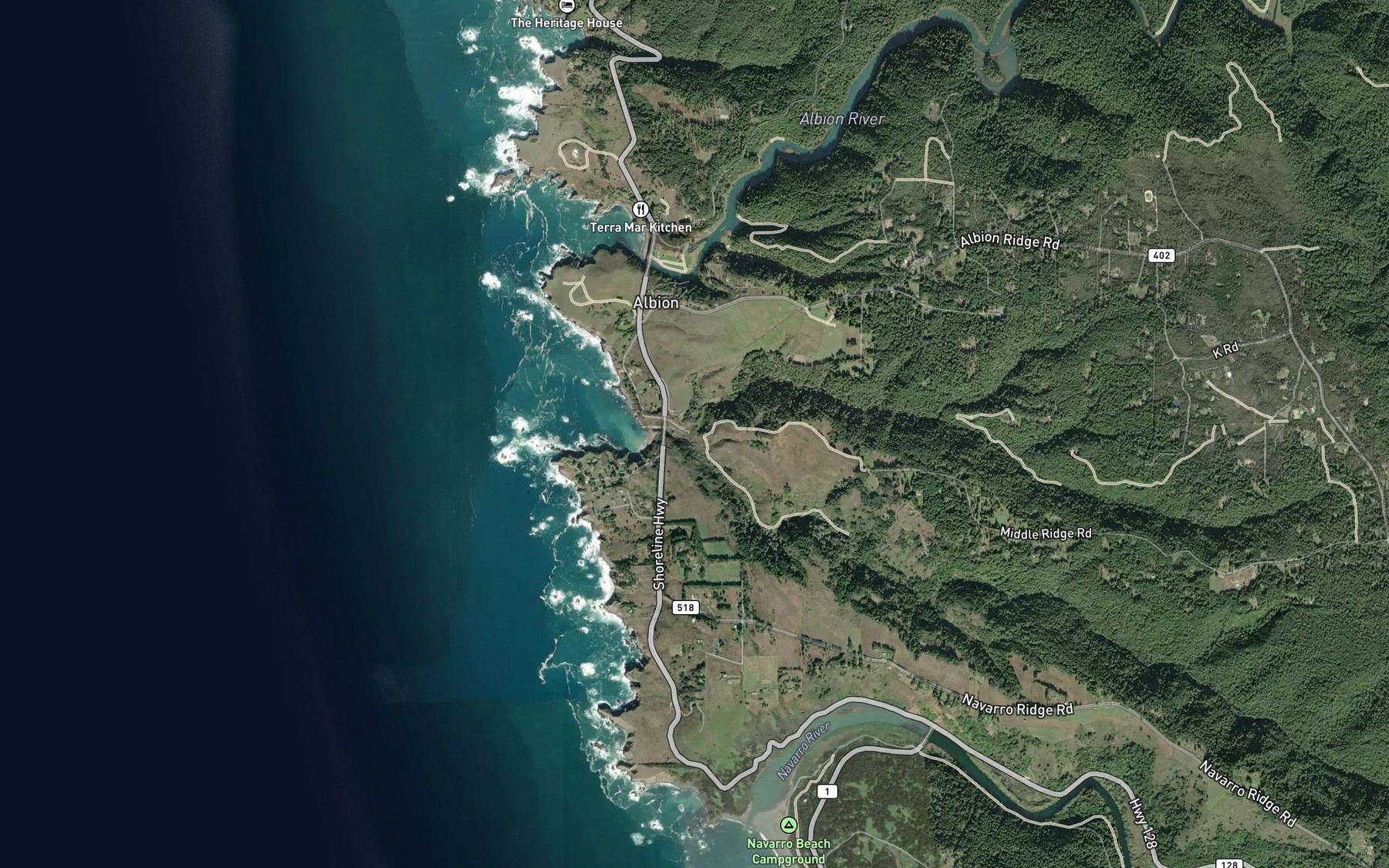 Satellite map of the Little Salmon Creek