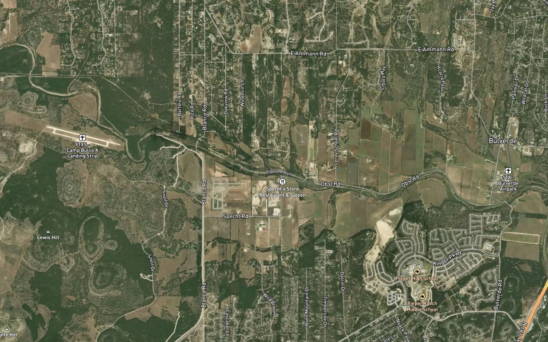 Satellite map of the Kelly Creek