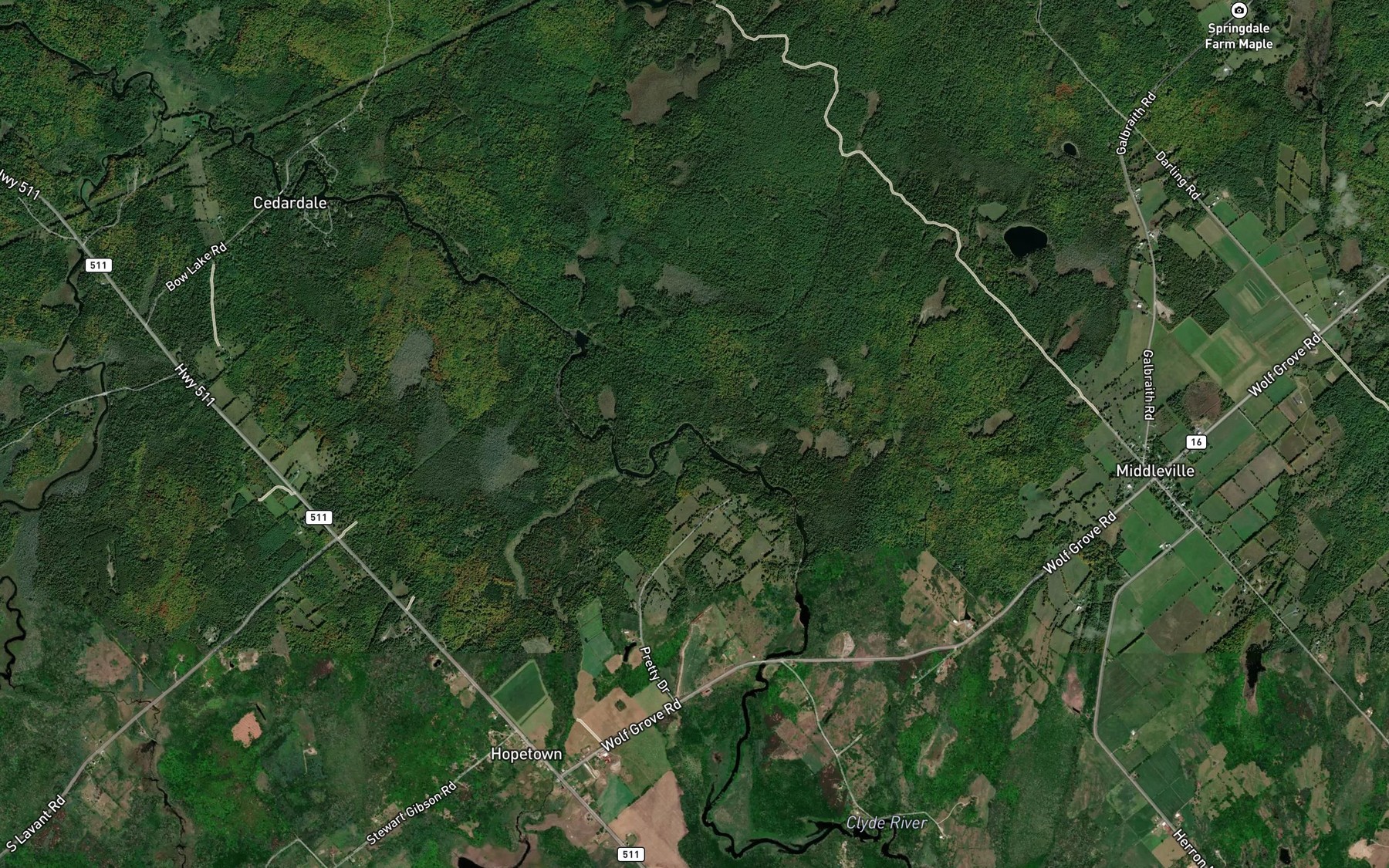 Satellite map of the Hopetown Creek