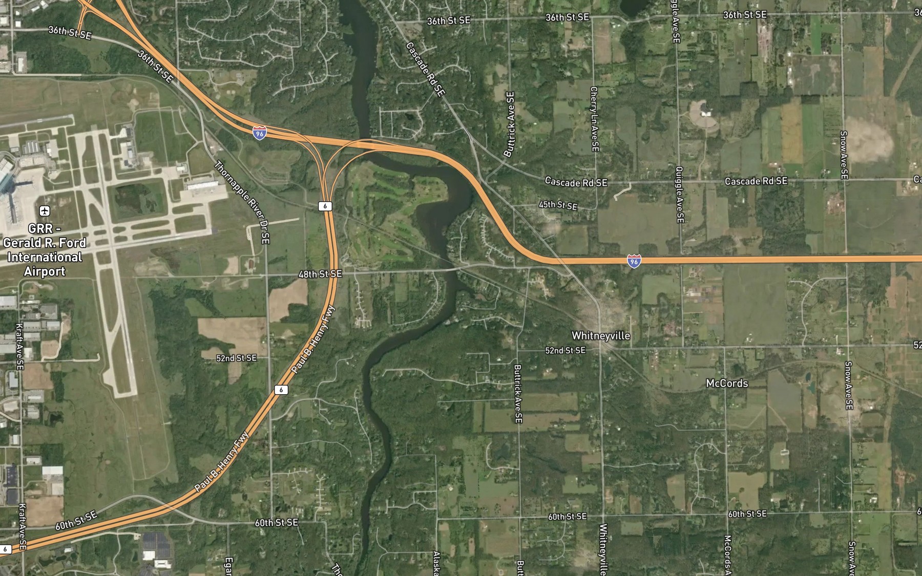 Satellite map of the McCords Creek