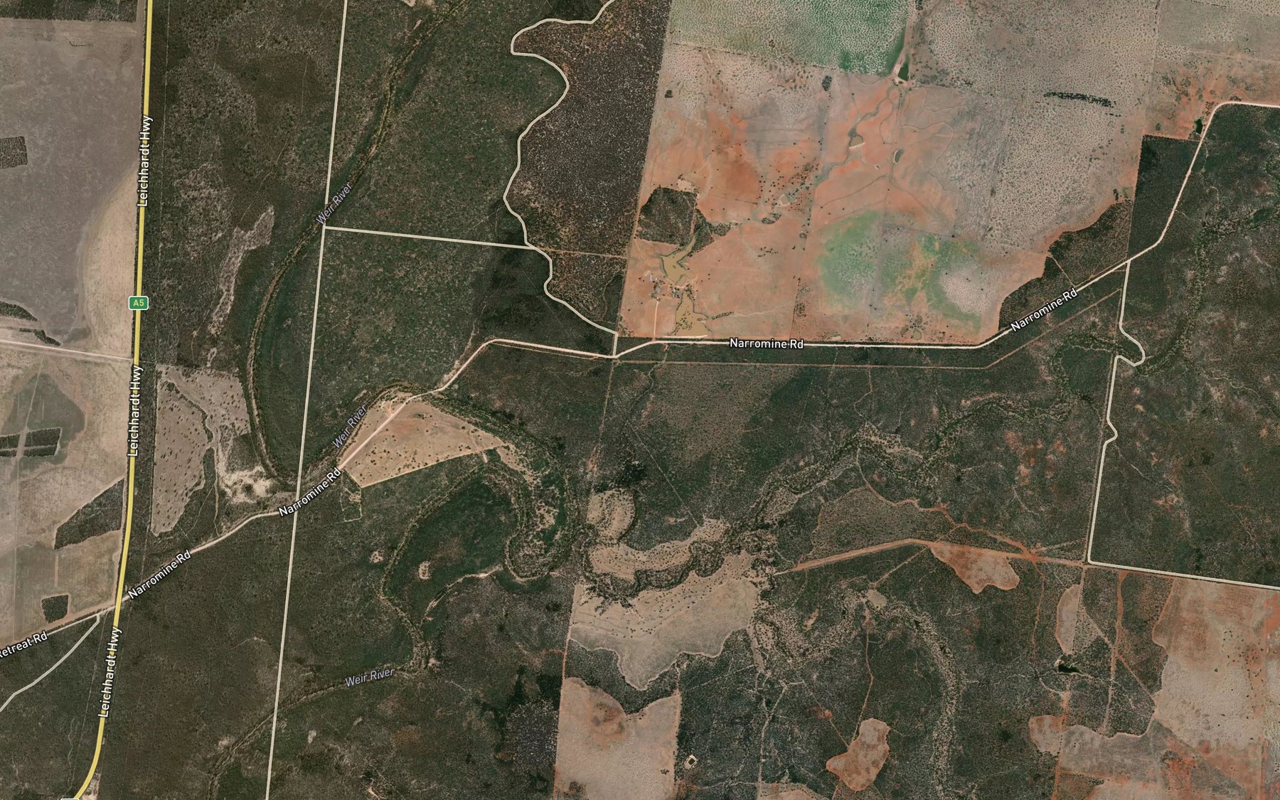 Satellite map of the Booroondoo Creek
