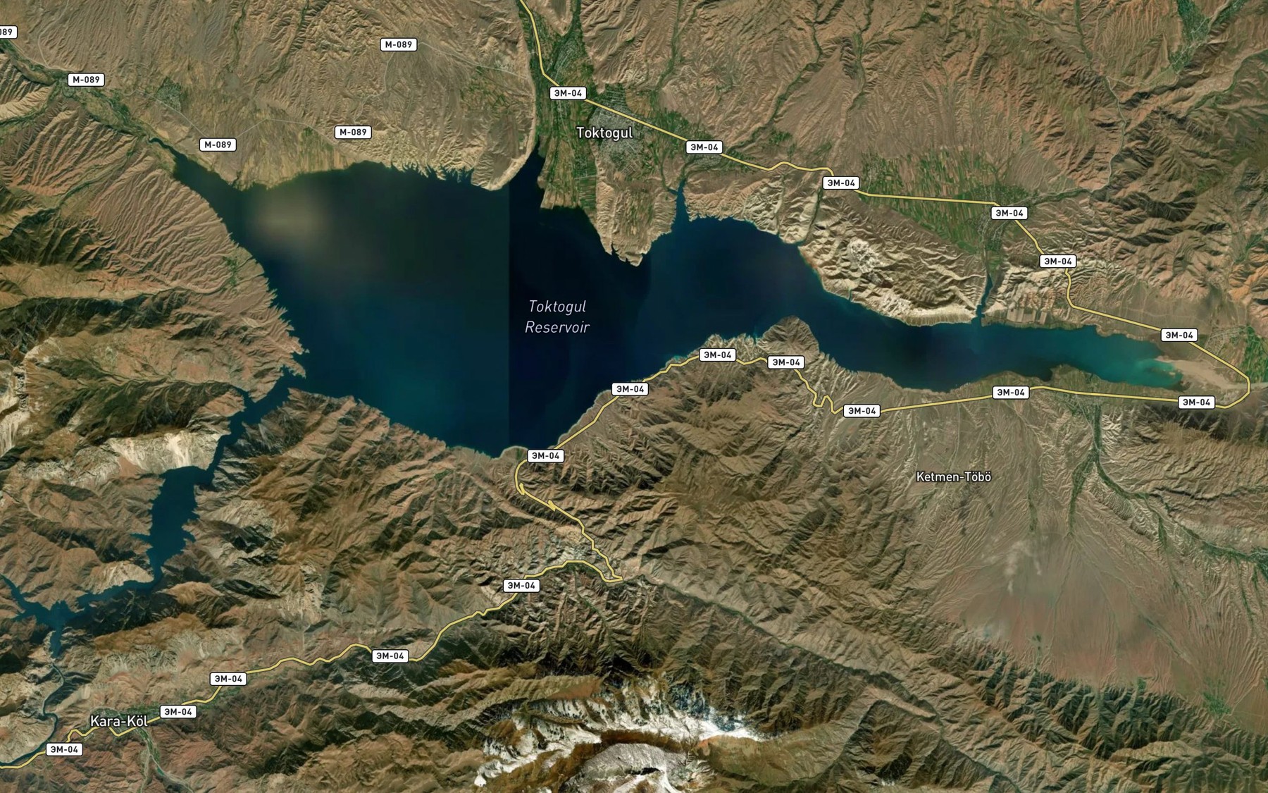 Satellite map of the Toktogul Reservoir