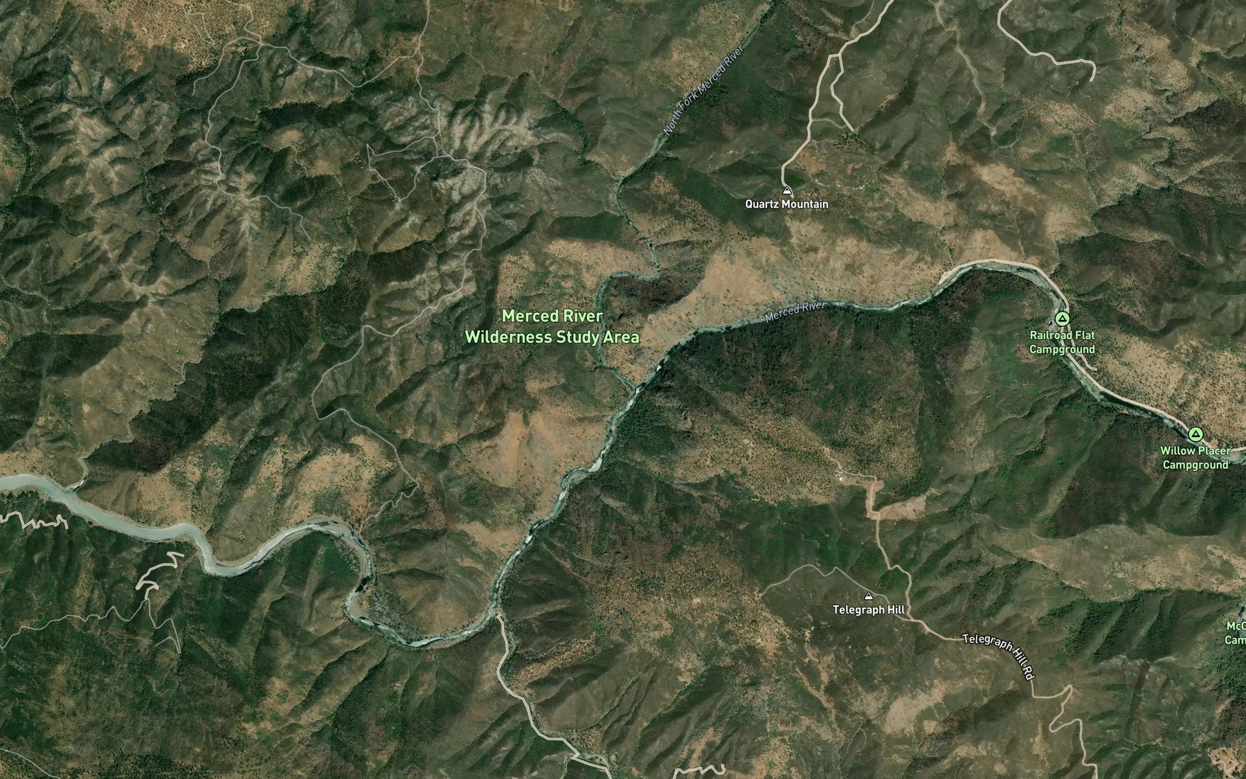 Satellite map of the North Fork Merced River