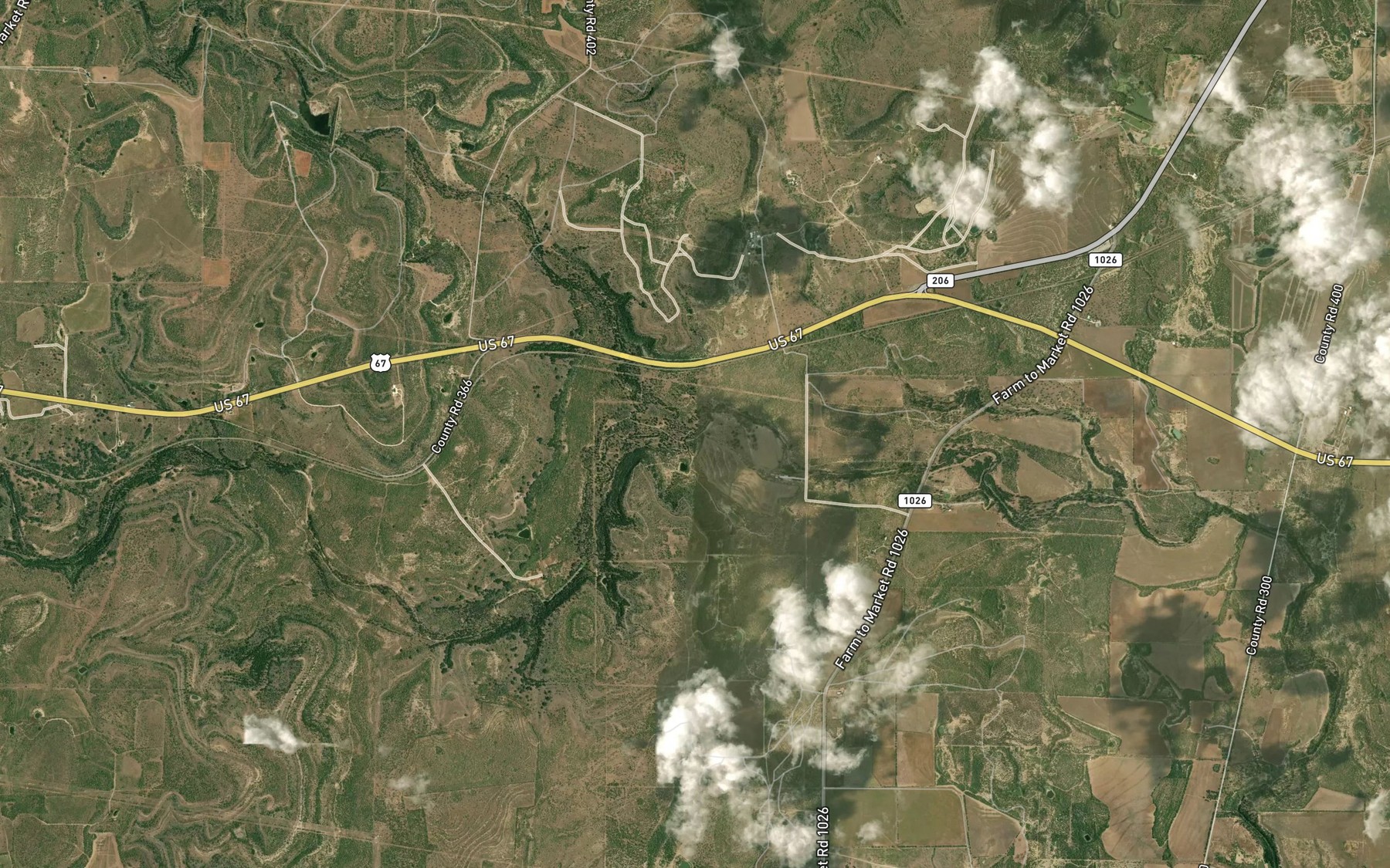 Satellite map of the Mustang Branch
