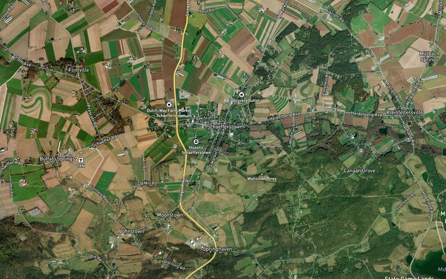 Satellite map of the Schaefferstown Spring