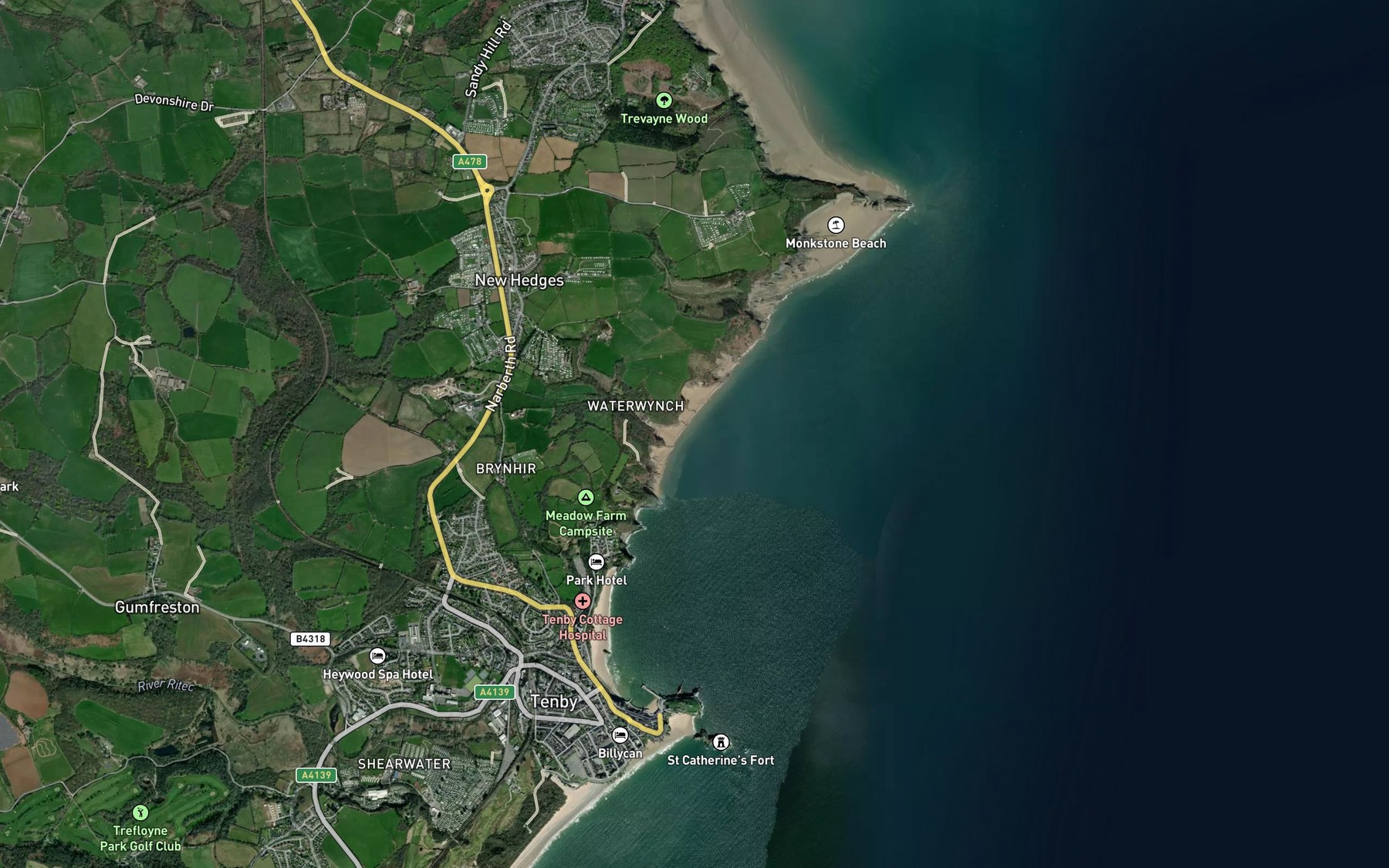 Satellite map of the Waterwynch Bay