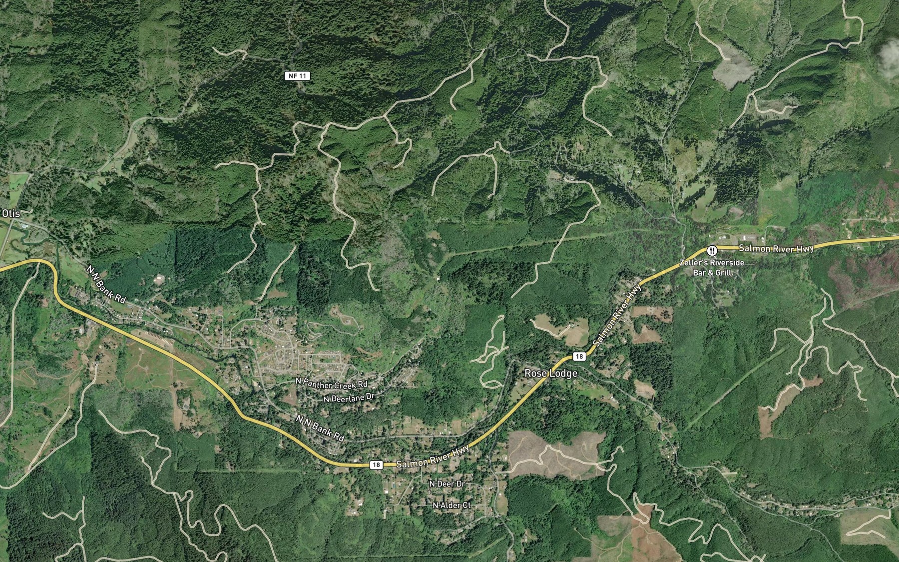 Satellite map of the North Fork Panther Creek