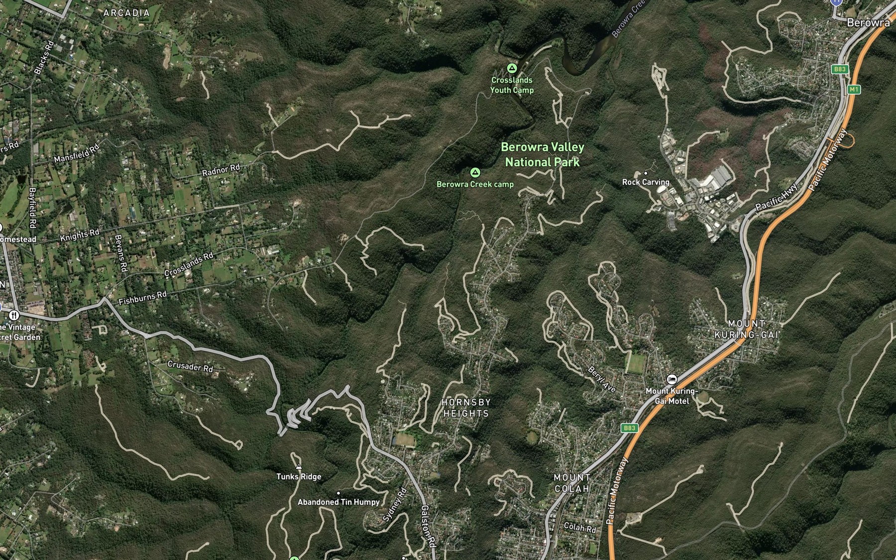 Satellite map of the Tunks Creek