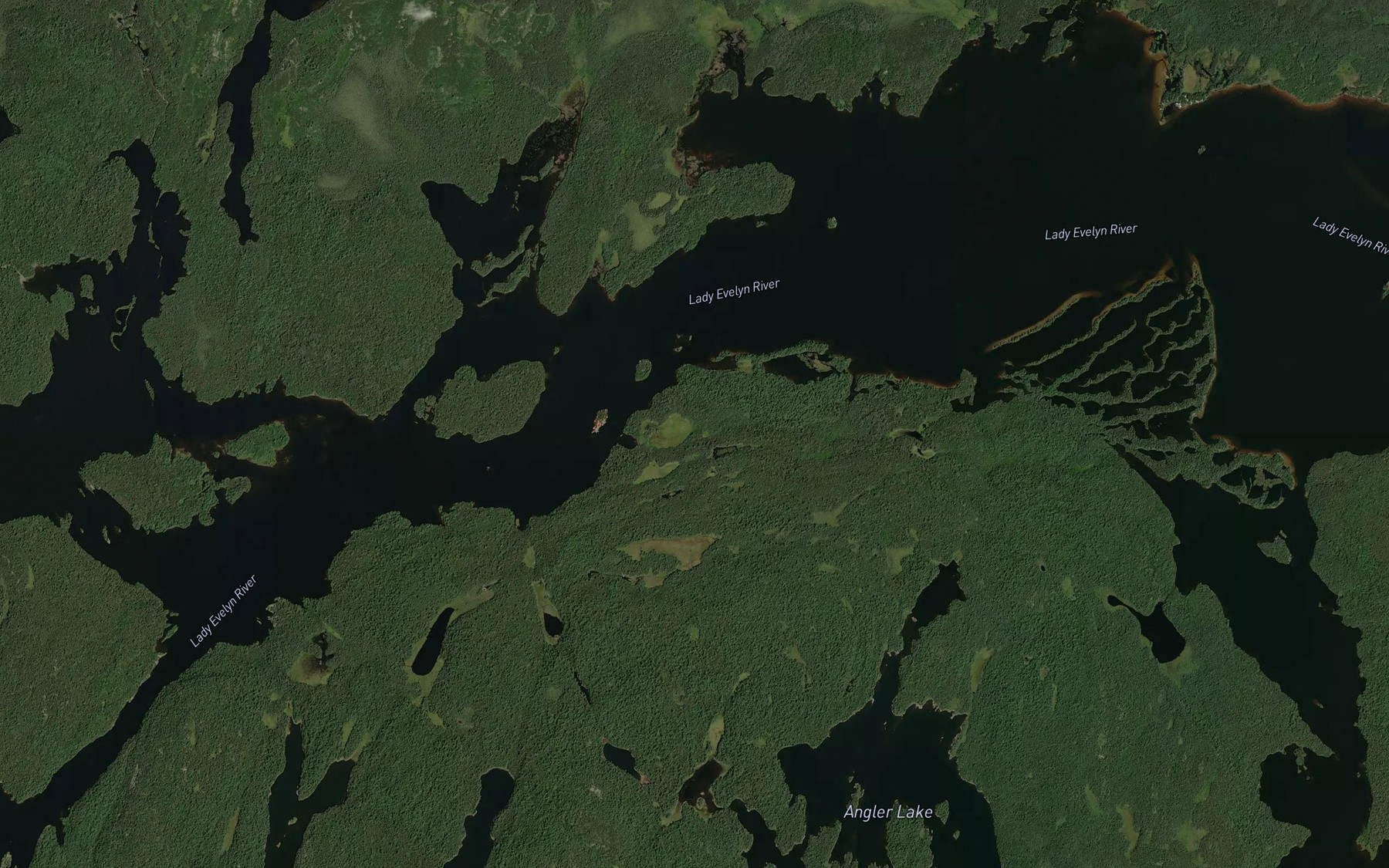 Satellite map of the Obashingwakoba Narrows