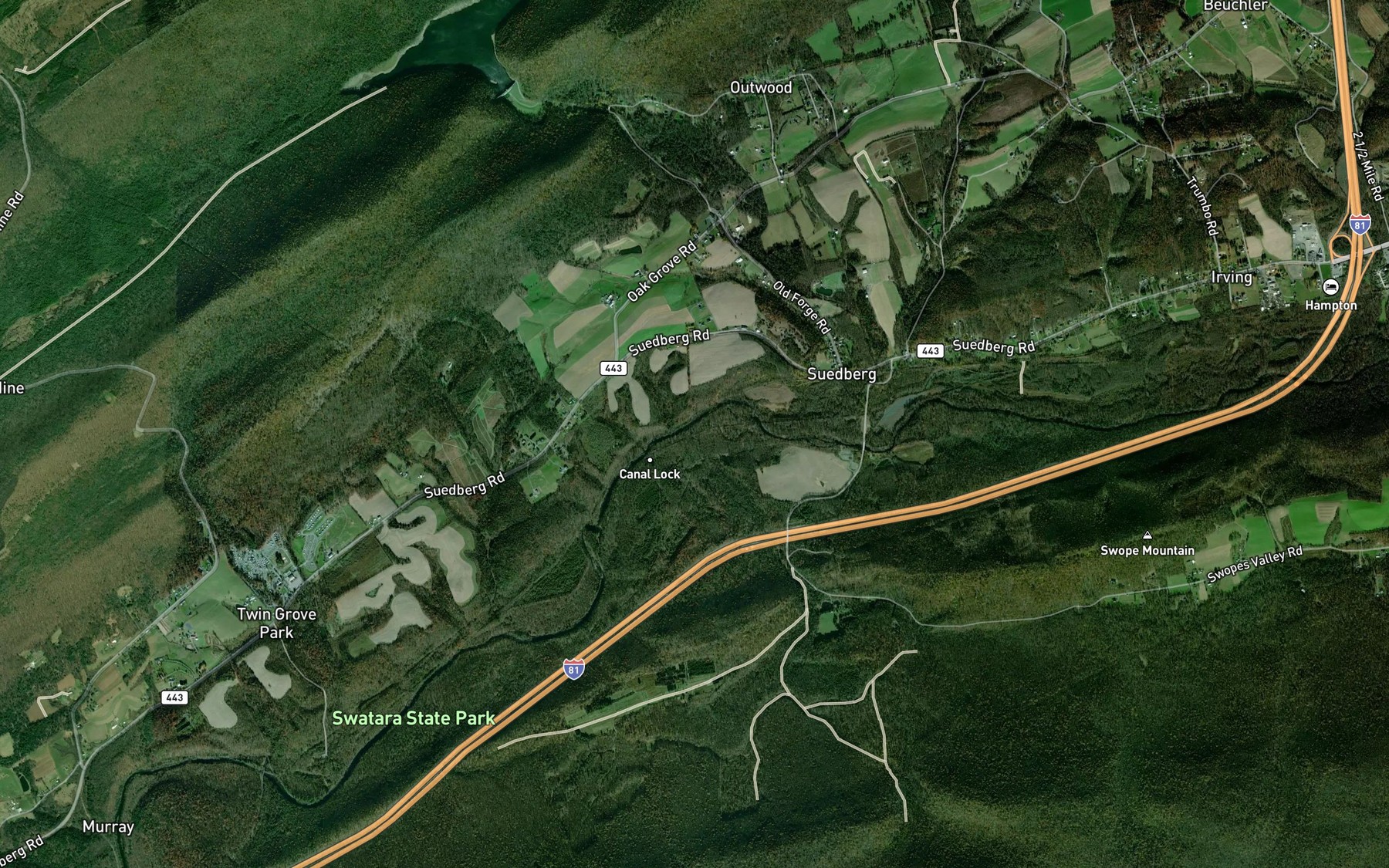 Satellite map of the Bear Hole Run