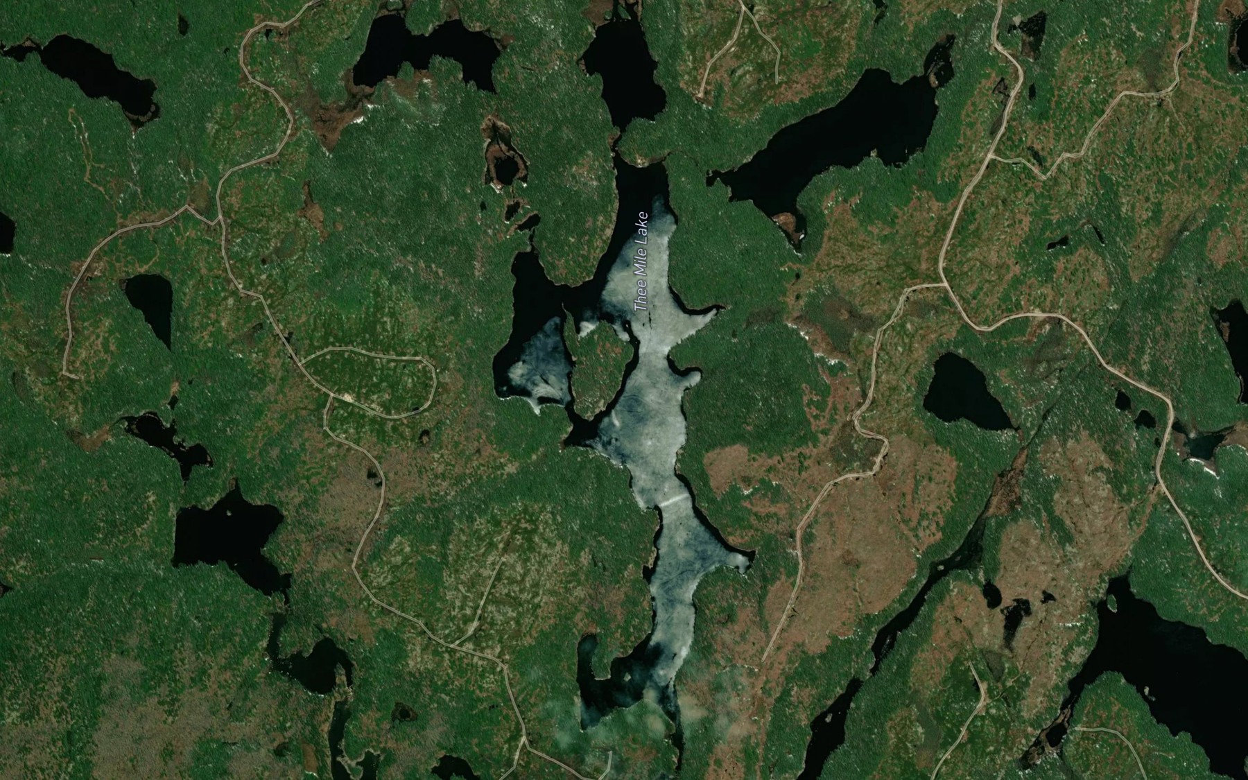 Satellite map of the Three Mile Lake