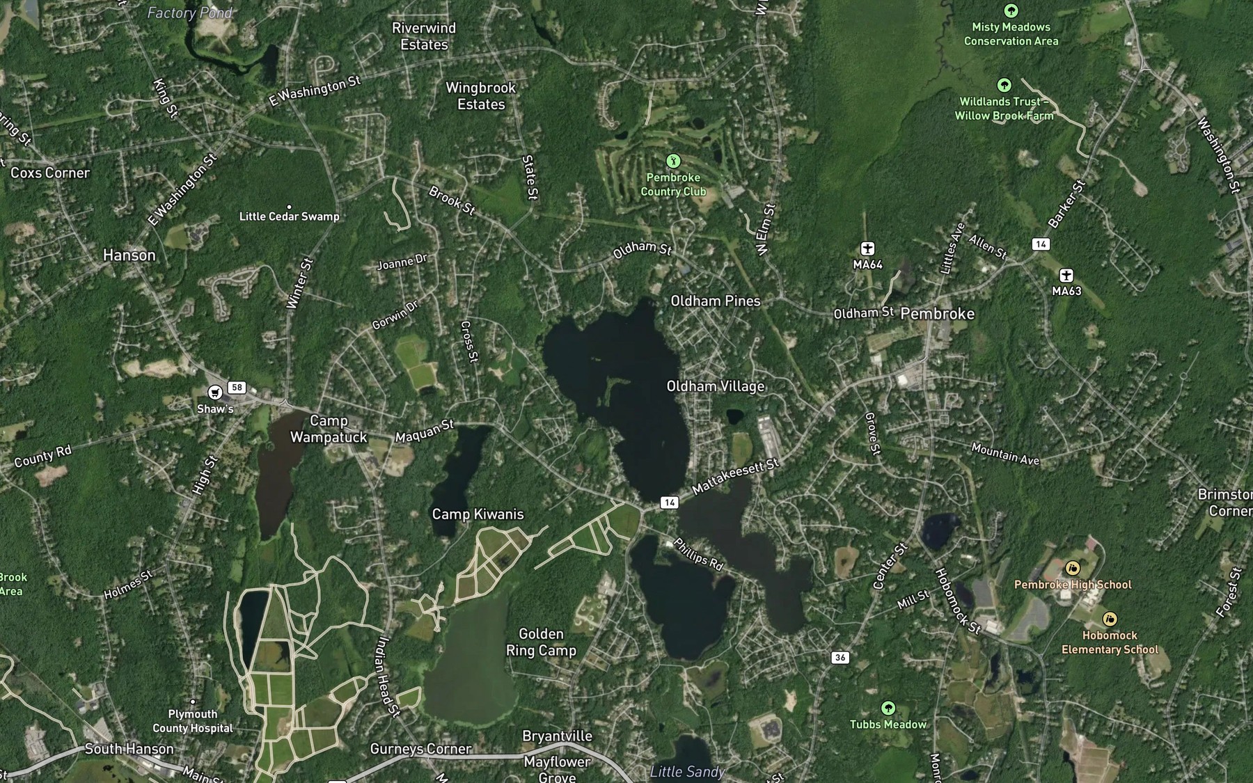 Satellite map of the Oldham Pond