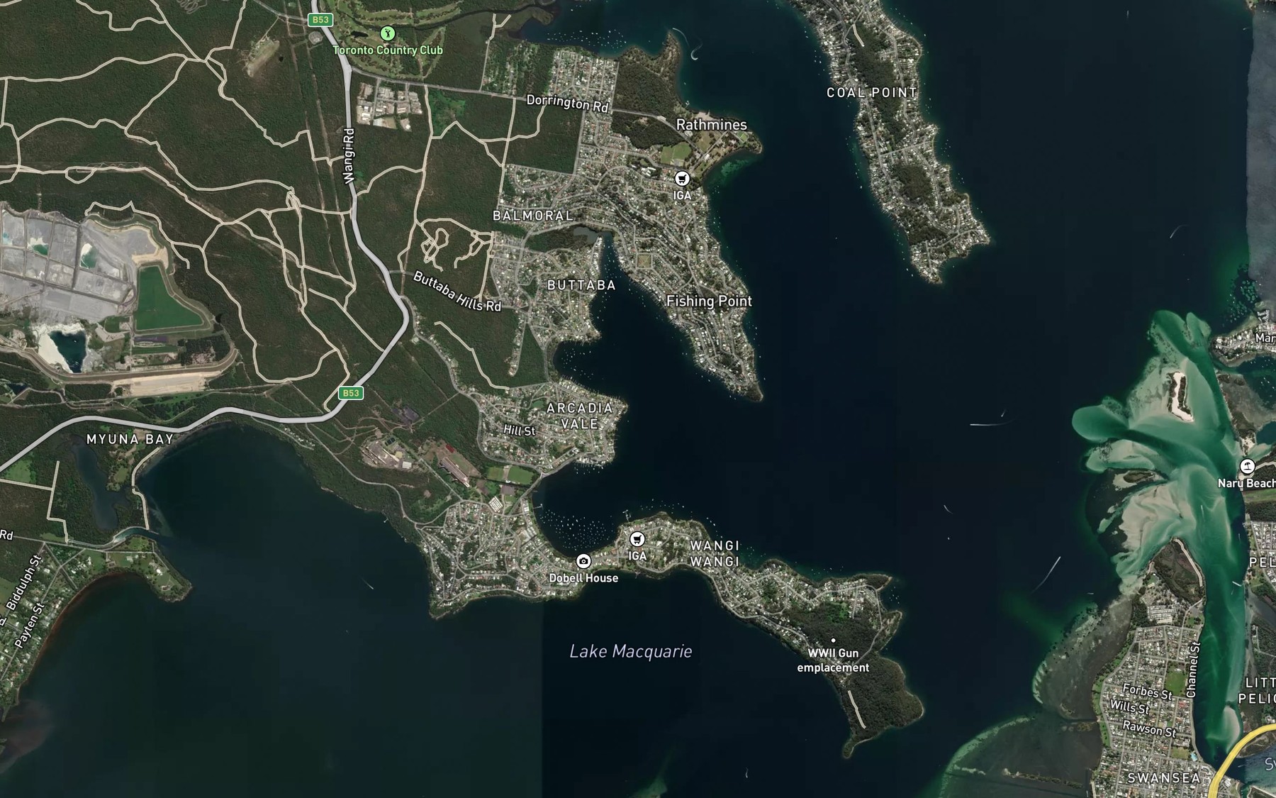 Satellite map of the Eraring Bay