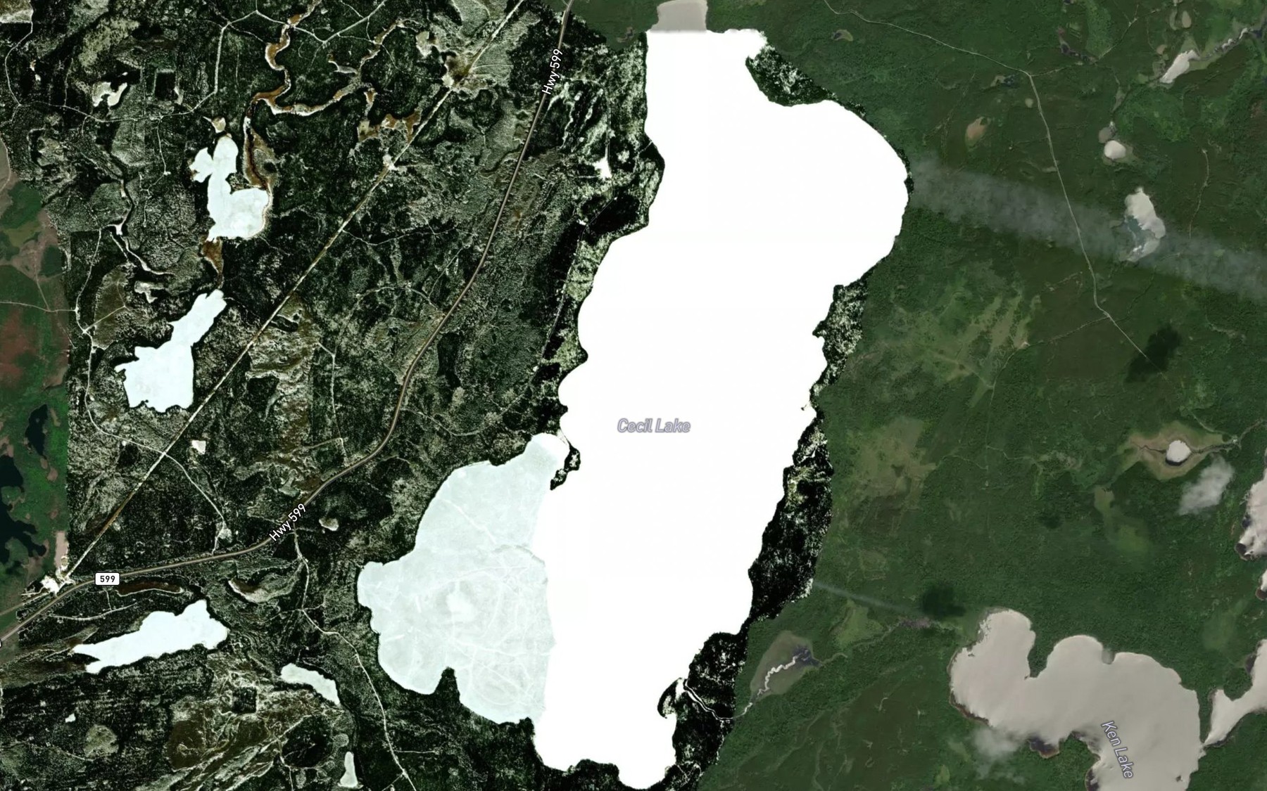 Satellite map of the Cecil Lake